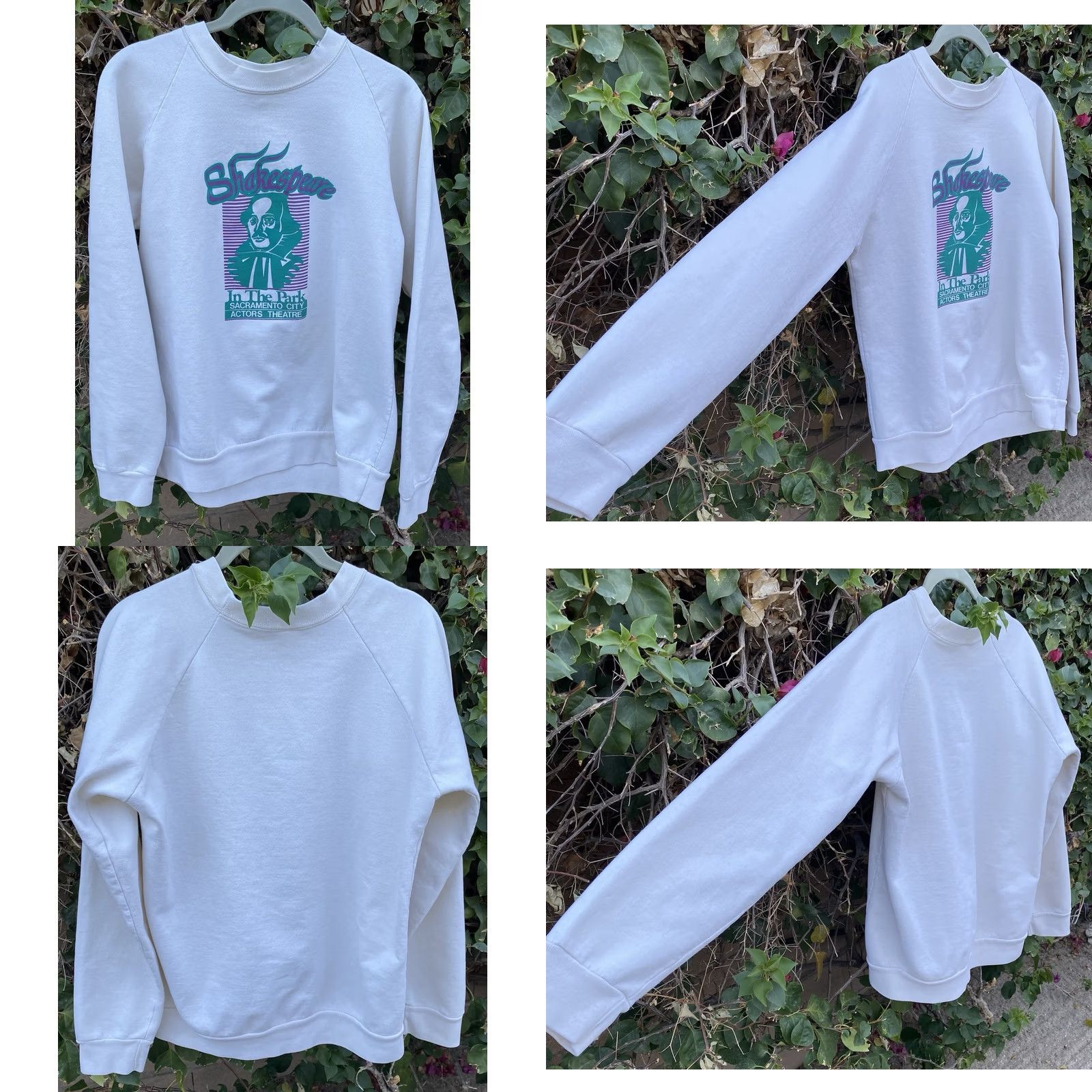 Vintage Vintage Shakespeare In The Park Sacramento City Actors Theatre Raglan Sweatshirt Mens L Ivory Graphic Print Pullover Long Sleeve 1980s Size US L / EU 52-54 / 3 - 9 Thumbnail