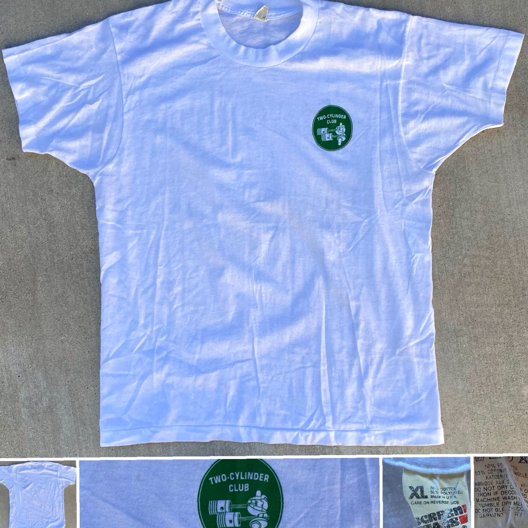 Vintage Vintage Screen Stars T-Shirt Two Cylinder Club Graphic Tee White XL Men Short Sleeve Cotton Blend **(Country of Origin: United States)** Size US XL / EU 56 / 4 - 2 Thumbnail