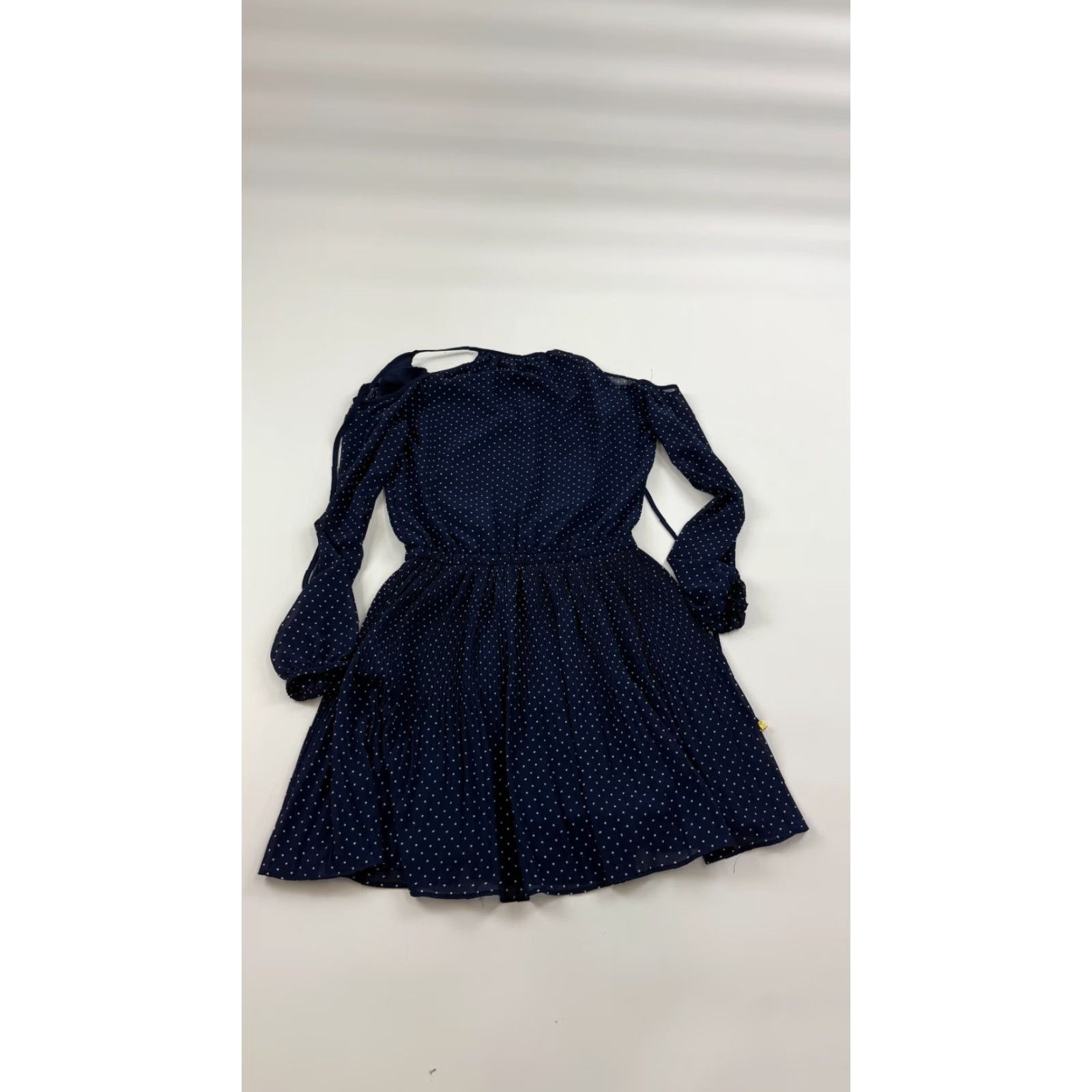Michael Kors Michael Kors Dress Womens 2XS Blue Polka Dot Fit Flare Pleated Cinched Waist Short V-Neck Balloon Sleeve Party/Cocktail 100% Polyester Mens? Size XXS / US 00 / IT 34 - 7 Thumbnail
