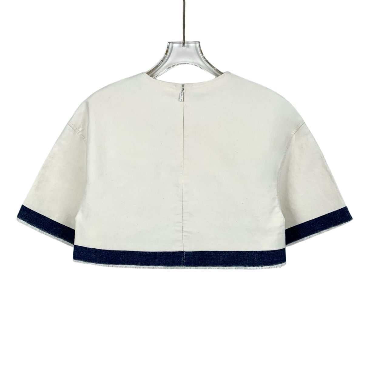 Prada Prada White Triangle Logo Fringe Crop Short Sleeve T-Shirt ( Size XS / US 0-2 / IT 36-38 - 8 Thumbnail