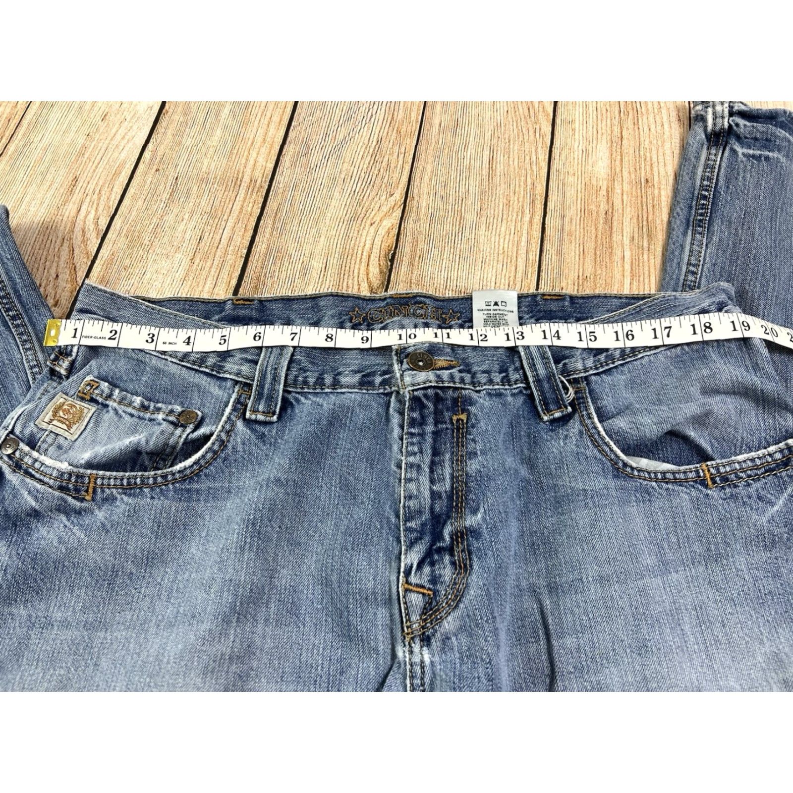 Denime Cinch Jeans Men Distress Bootcut Denim Blue 38x36 Relaxed Regular Cowboy Western Distressed Hole Knee Pockets USA Logo USA Size US 38 / EU 54 - 7 Thumbnail