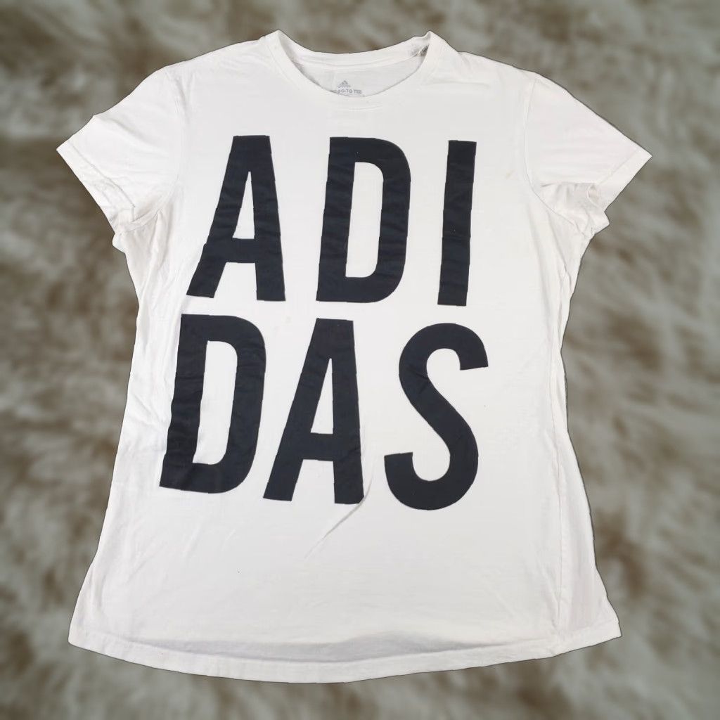 Adidas Womens Adidas Shirt Large White Casual Ladies Short Sleeve Size L / US 10 / IT 46 - 1 Thumbnail