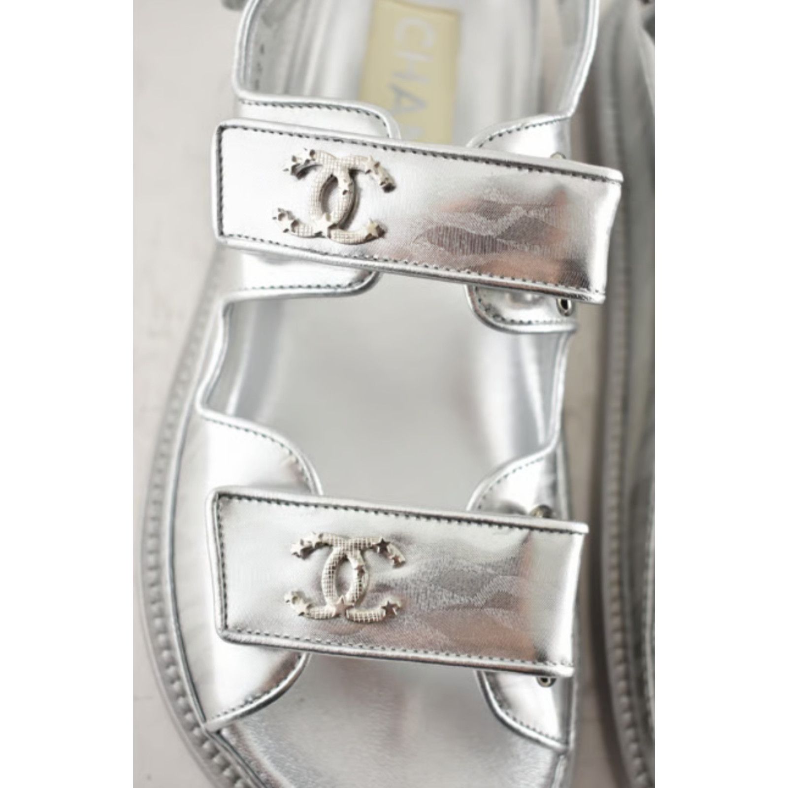 Chanel Chanel 22C Silver Laminated Star CC Logo Mule Slide Size US 5.5 / IT 35.5 - 10 Thumbnail
