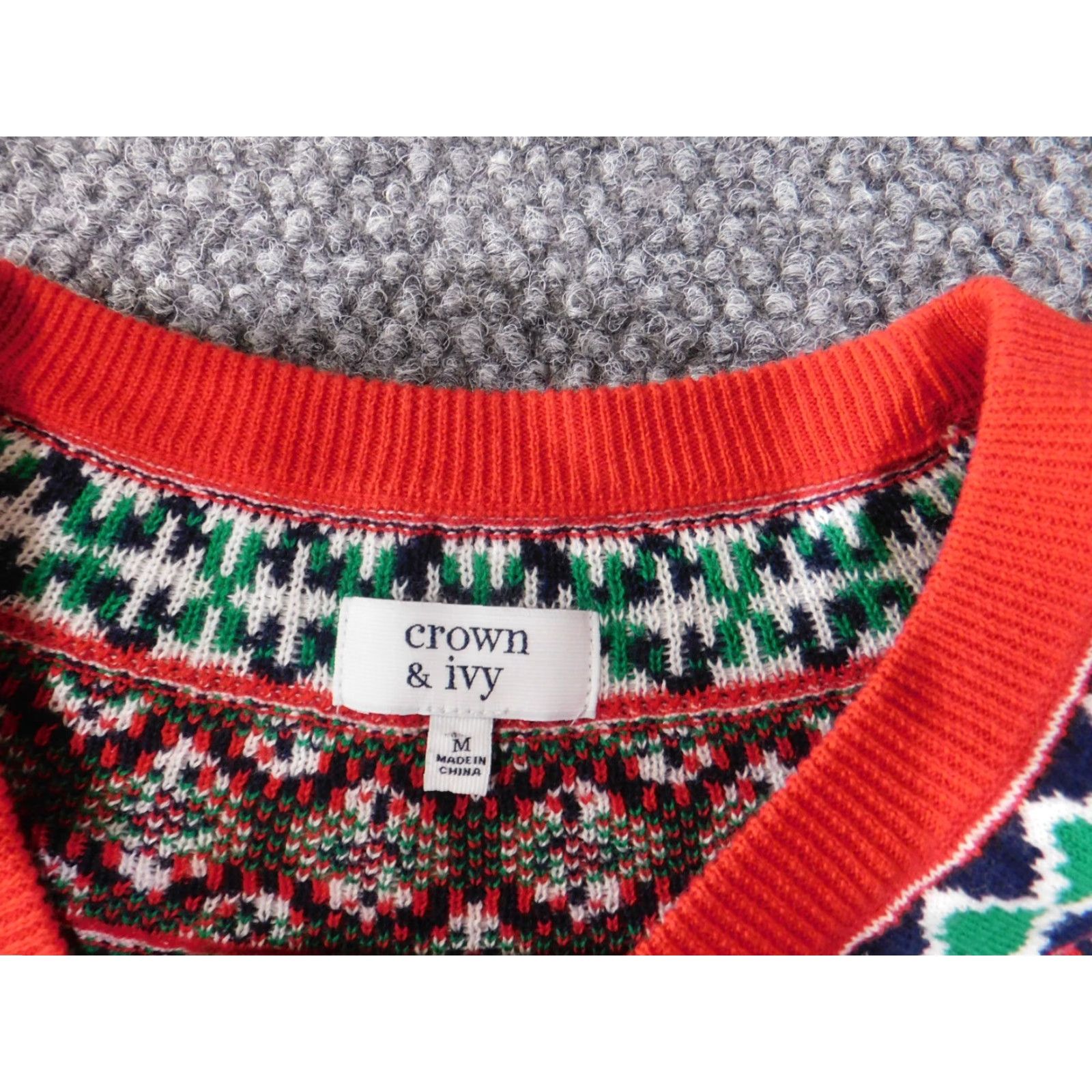 Vintage Crown & Ivy Sweater Pullover Medium Red Christmas Geometric Knit Crew Neck Dolman Sleeve Cotton Womens Regular Stretch Size M / US 6-8 / IT 42-44 - 4 Thumbnail