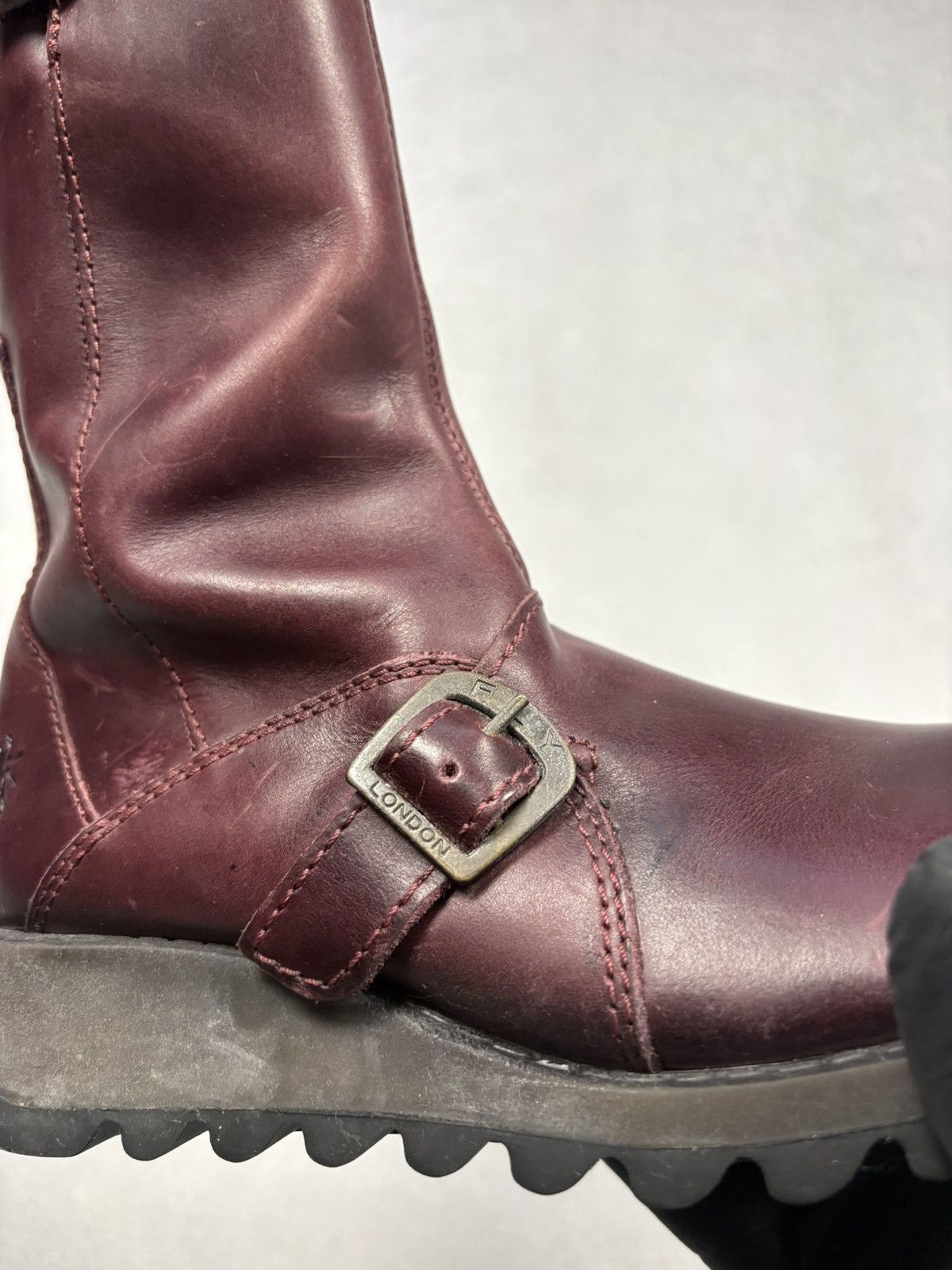 Fly London Fly London Mes II Leather Buckle Boots Burgundy Mid Calf 37 Size US 7 / IT 37 - 8 Thumbnail