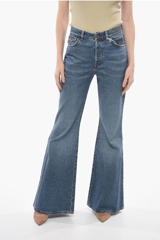 image of Chloe High-Waisted Mid Wash Flared Fit Denims 34Cm in Blue, Women's (Size 29)