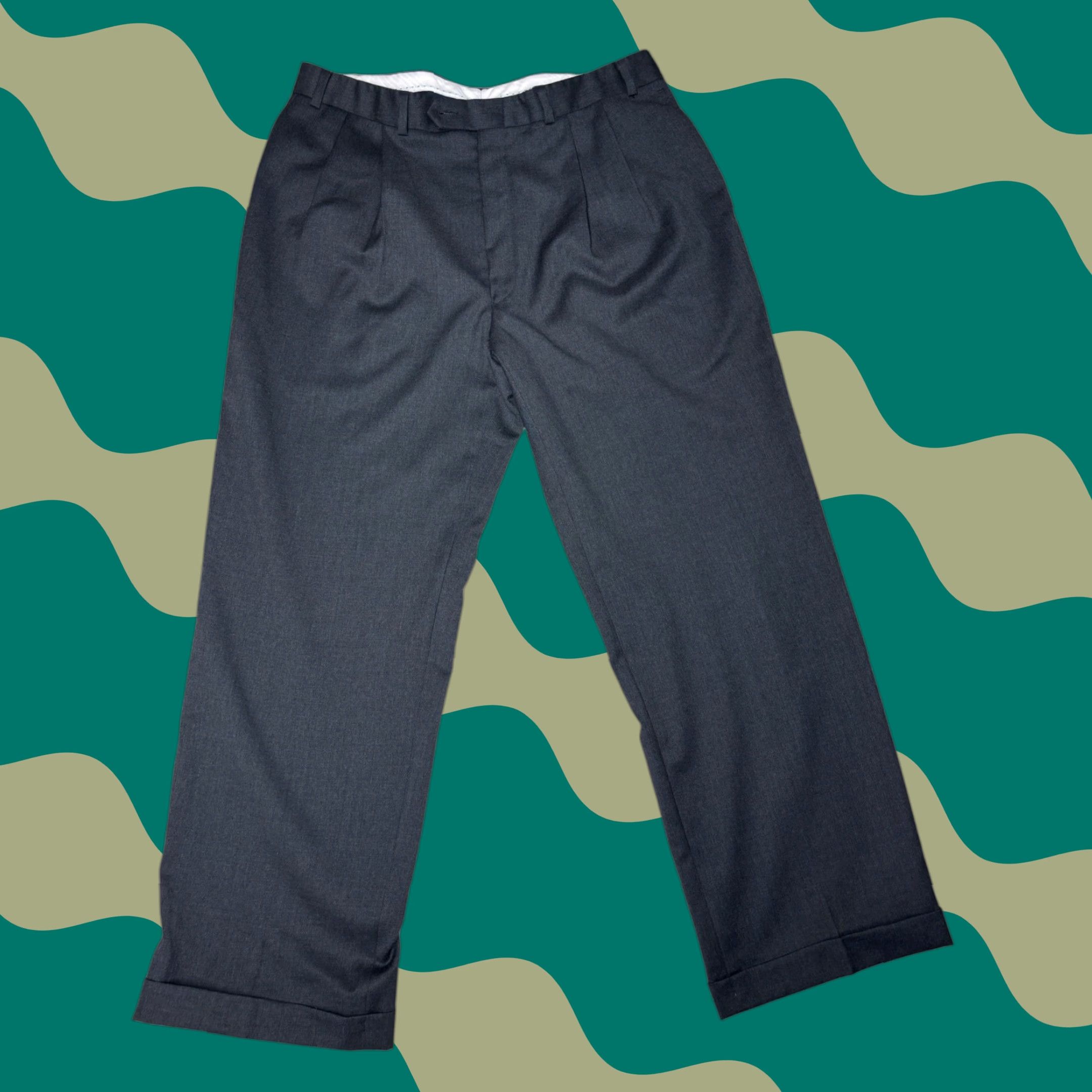 Ralph Lauren Lauren Ralph Lauren Wool Dress Pants Pleated Front Total Comfort 35x30 Gray Mens Pants Size US 35 - 1 Thumbnail
