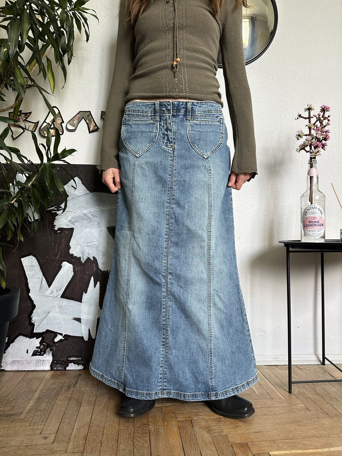 20471120 × Seditionaries Vintage Boho Westen Country Maxi Denim Skirt 00s Size 34" / US 12 / IT 48 - 1 Thumbnail