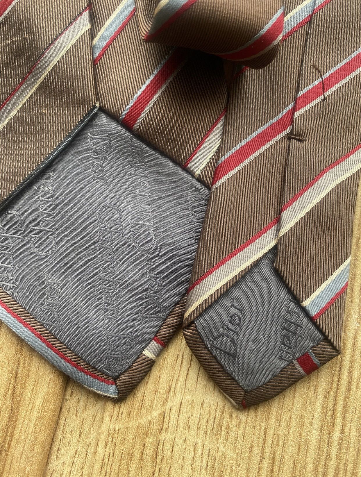 Christian Dior Monsieur Vintage Dior Silk Tie Brown Striped Handmade 90s/00s Size ONE SIZE - 5 Thumbnail