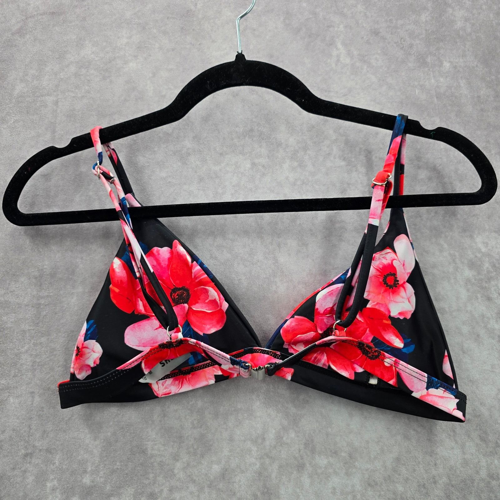 Shein Shein Black Pink Floral Triangle Clasp Bikini Top Medium Size ONE SIZE - 5 Thumbnail