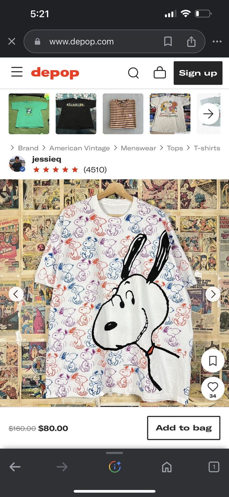 Peanuts Peanuts Snoopy United Feature Syndicate All-Over Tee Size US L / EU 52-54 / 3 - 8 Thumbnail