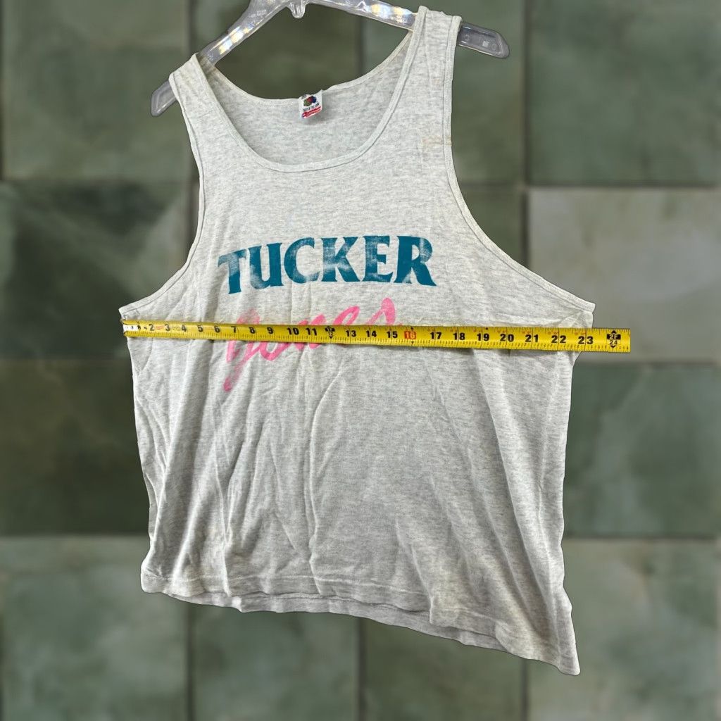 Fruit Of The Loom VINTAGE Tucker Jones Mes Tanktop XL Gray USA MADE Fruit of the Loom Graphic Print T-Shirt Men XL Gray USA Vintage Size US XL / EU 56 / 4 - 1 Thumbnail