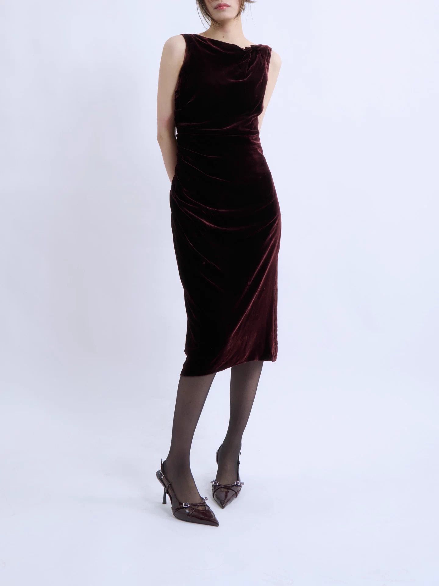 Prada PRADA Vintage Wine Red Velvet Asymmetric Pleated Dress Size M / US 6-8 / IT 42-44 - 1 Thumbnail