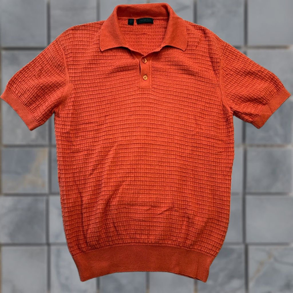 Saks Fifth Avenue Saks Fifth Avenue Polo Shirt Mens Small Orange Waffle Knit Cashmere Cotton Resort Retro Old Money Style Polo Size US S / EU 44-46 / 1 - 1 Thumbnail