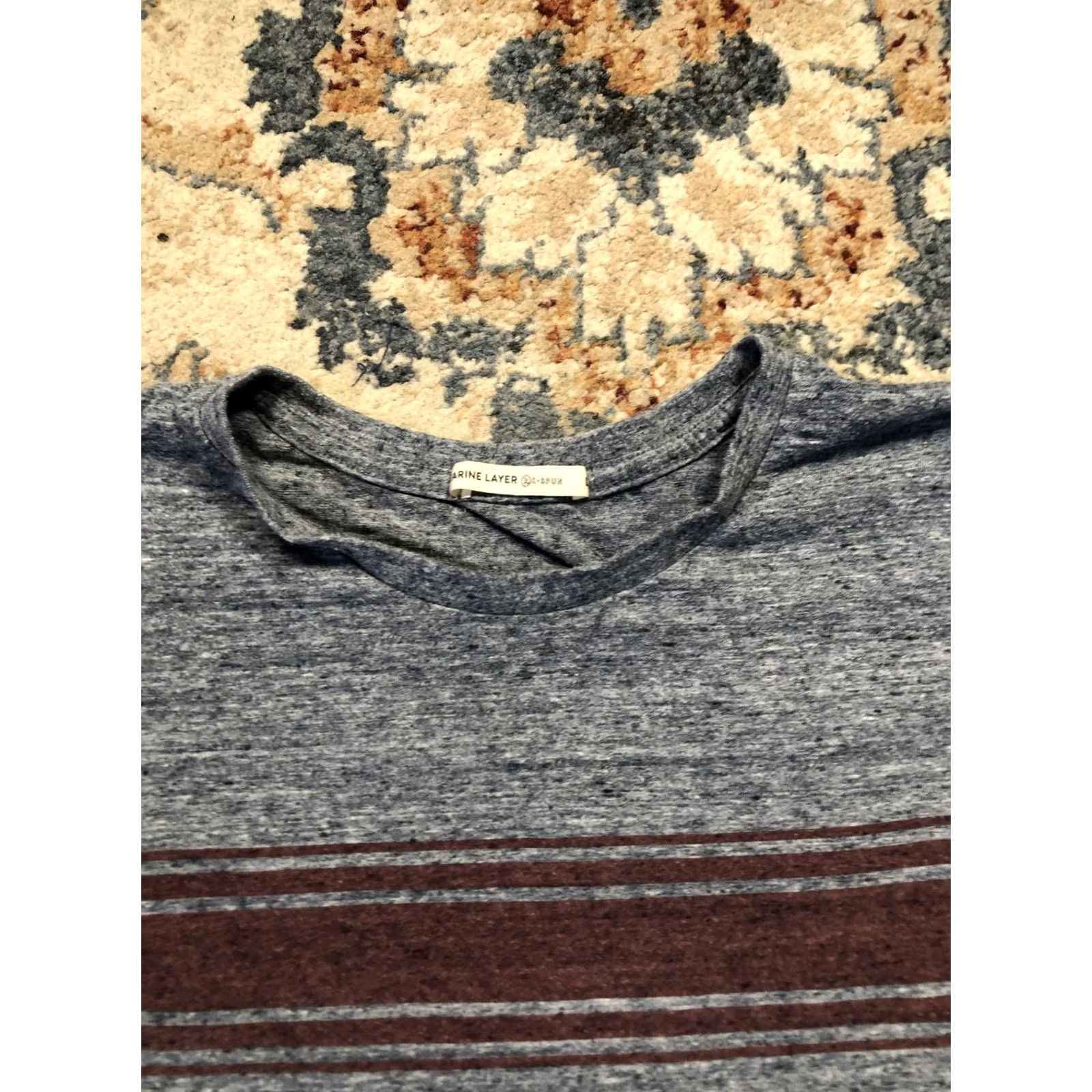 Marine Layer VINTAGE Marine Layer Shirt Mens Large Heather Blue Re-Spun Chest Stripe Crewneck Tee Size US L / EU 52-54 / 3 - 2 Thumbnail