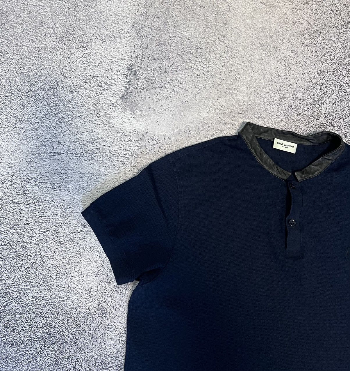 Saint Laurent Paris Saint Laurent Mens T - Shirt Polo Leather Collar Blue Size US L / EU 52-54 / 3 - 3 Thumbnail