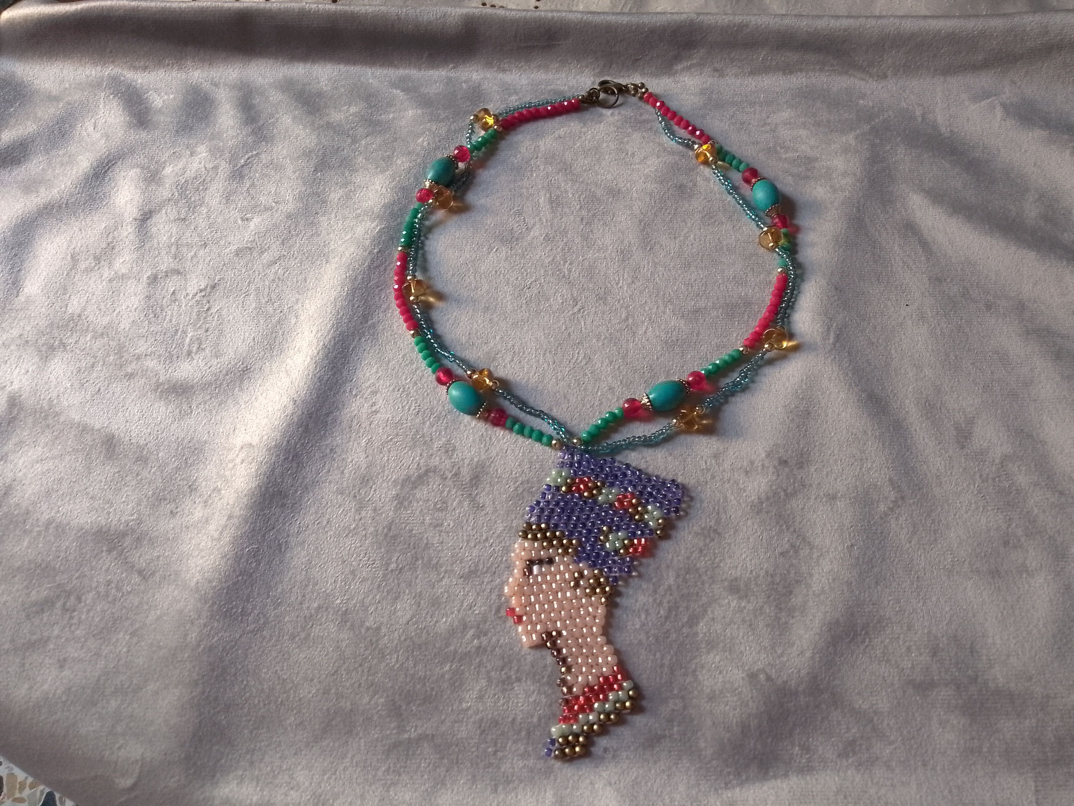 Handmade Necklace beaded boho. Pendant Nefertiti. Double thread Size ONE SIZE - 1 Thumbnail
