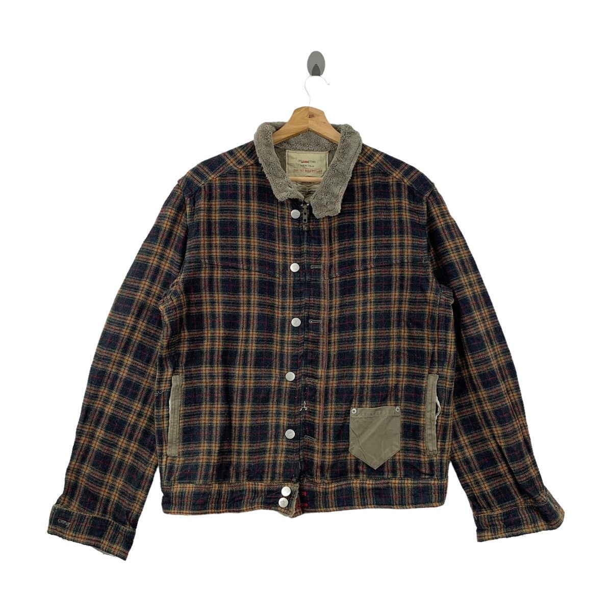 image of Bomber Jacket x Vintage Ball Italian Designer Checkered Tartan Wool Bomber in Brown (Size Medium)