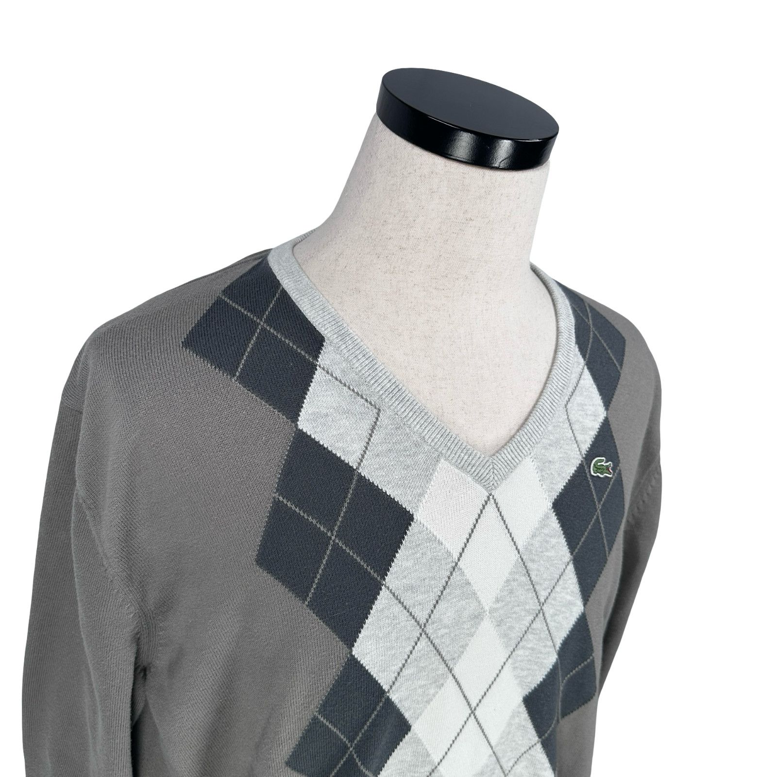 Lacoste Lacoste Sweater Men’s 6 Gray White Black Argyle Knit V-Neck Size US XL / EU 56 / 4 - 2 Thumbnail