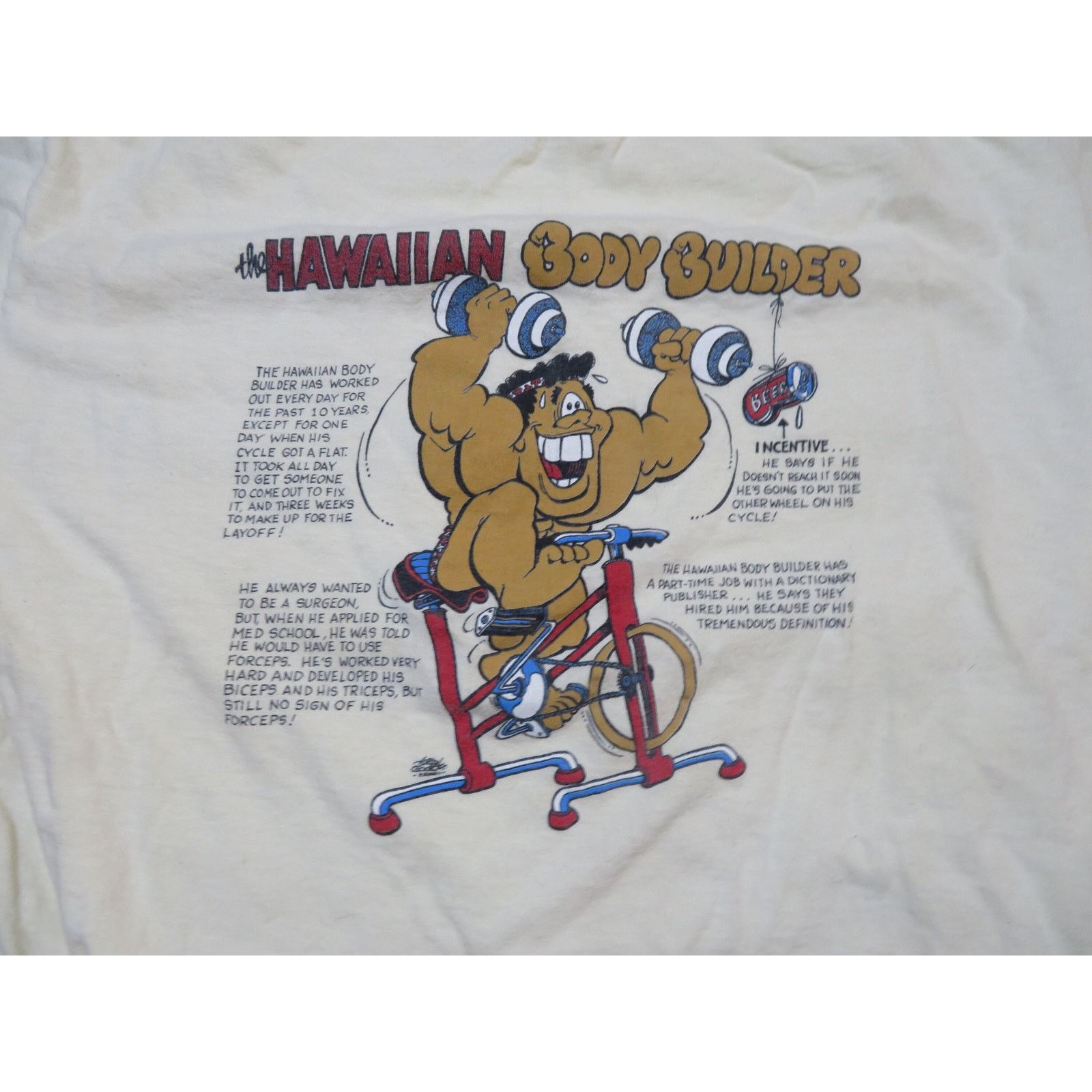 Hanes Funny Hawaiian Body Builder Beige T-shirt Sz L 1980s Size US L / EU 52-54 / 3 - 2 Thumbnail