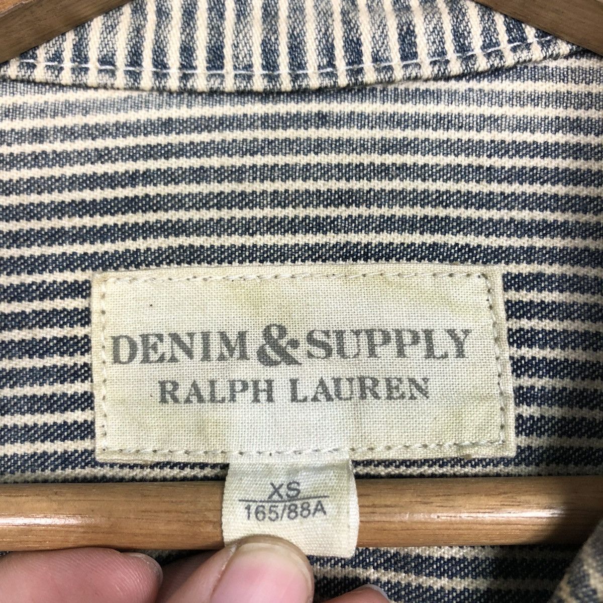 Ralph Lauren 🔥VINTAGE CROPPED BIKER JACKET HICKORY CHORE DENIM & SUPPPLY Size US XS / EU 42 / 0 - 19 Thumbnail