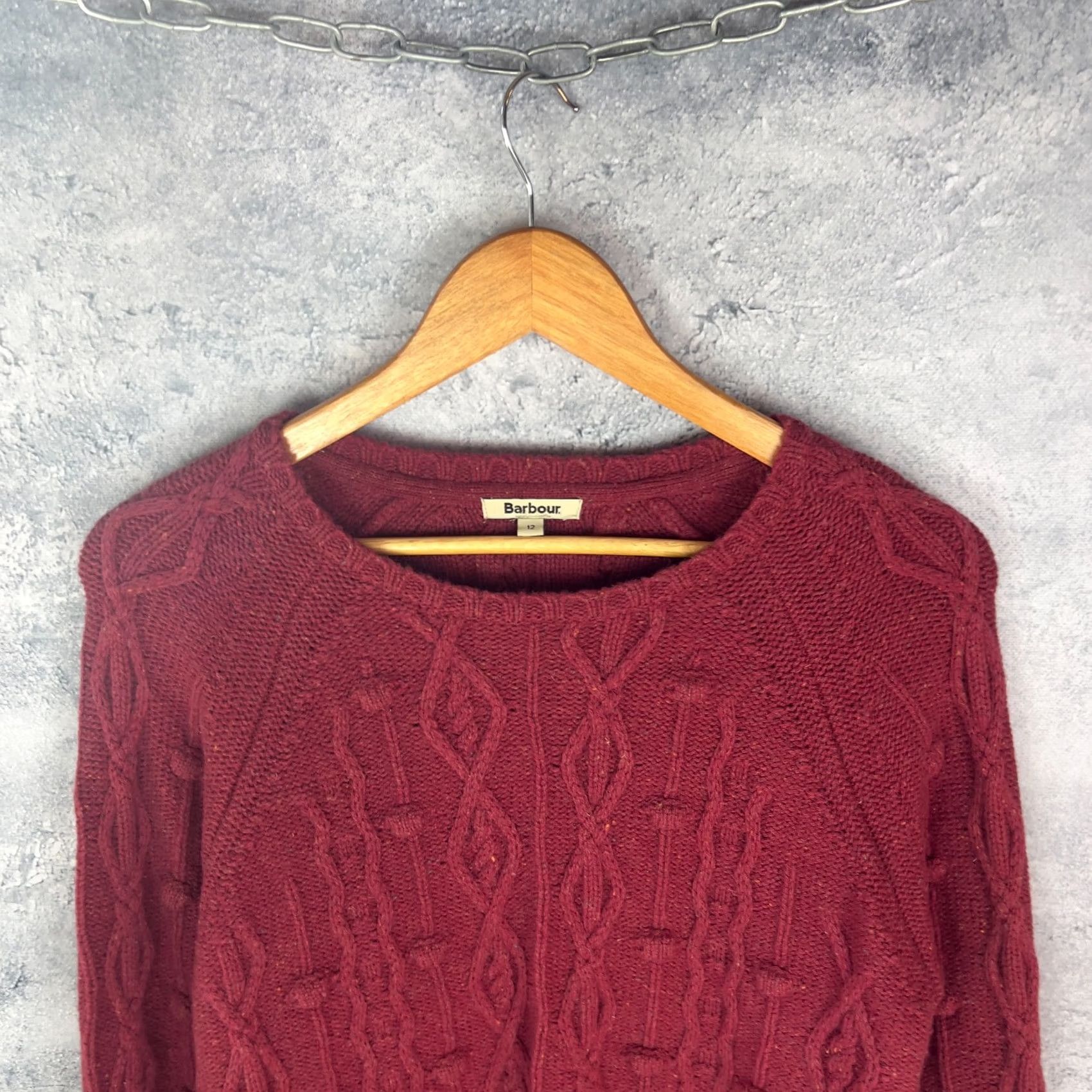 Barbour Barbour Women’s Cable Knit Sweater Deep Red Lambswool Size 12 UK Pullover Size XL / US 12-14 / IT 48-50 - 2 Thumbnail