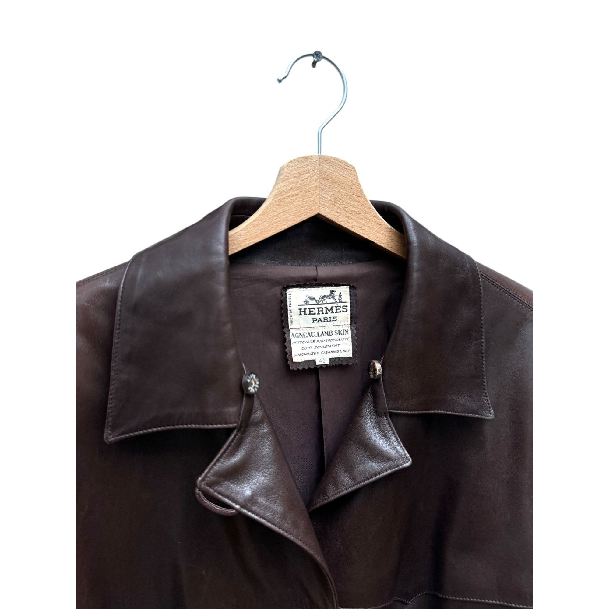 Hermes Brown Leather Belted Jacket Size L / US 10 / IT 46 - 3 Thumbnail