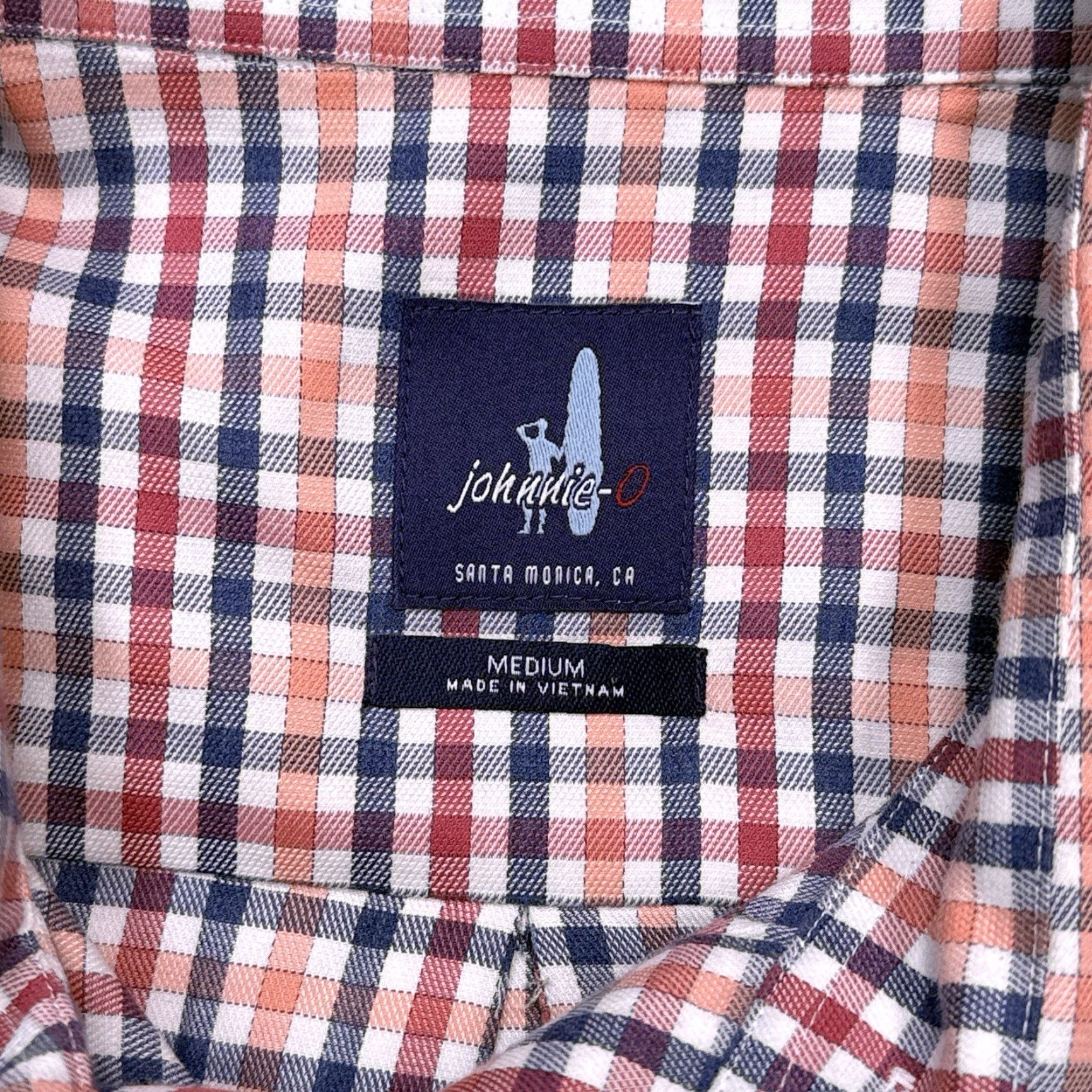 johnnie-O johnnie-O Shirt Mens M Cranberry Blue Orange White Check Button-Up Pocket Stretch Size US M / EU 48-50 / 2 - 5 Thumbnail