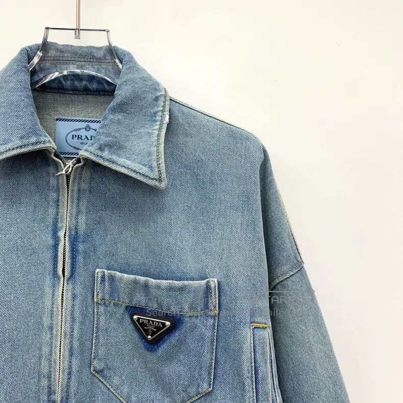 Prada Prada Blue triangle standard cotton lapel zipper long-slee Size XXS / US 00 / IT 34 - 3 Thumbnail