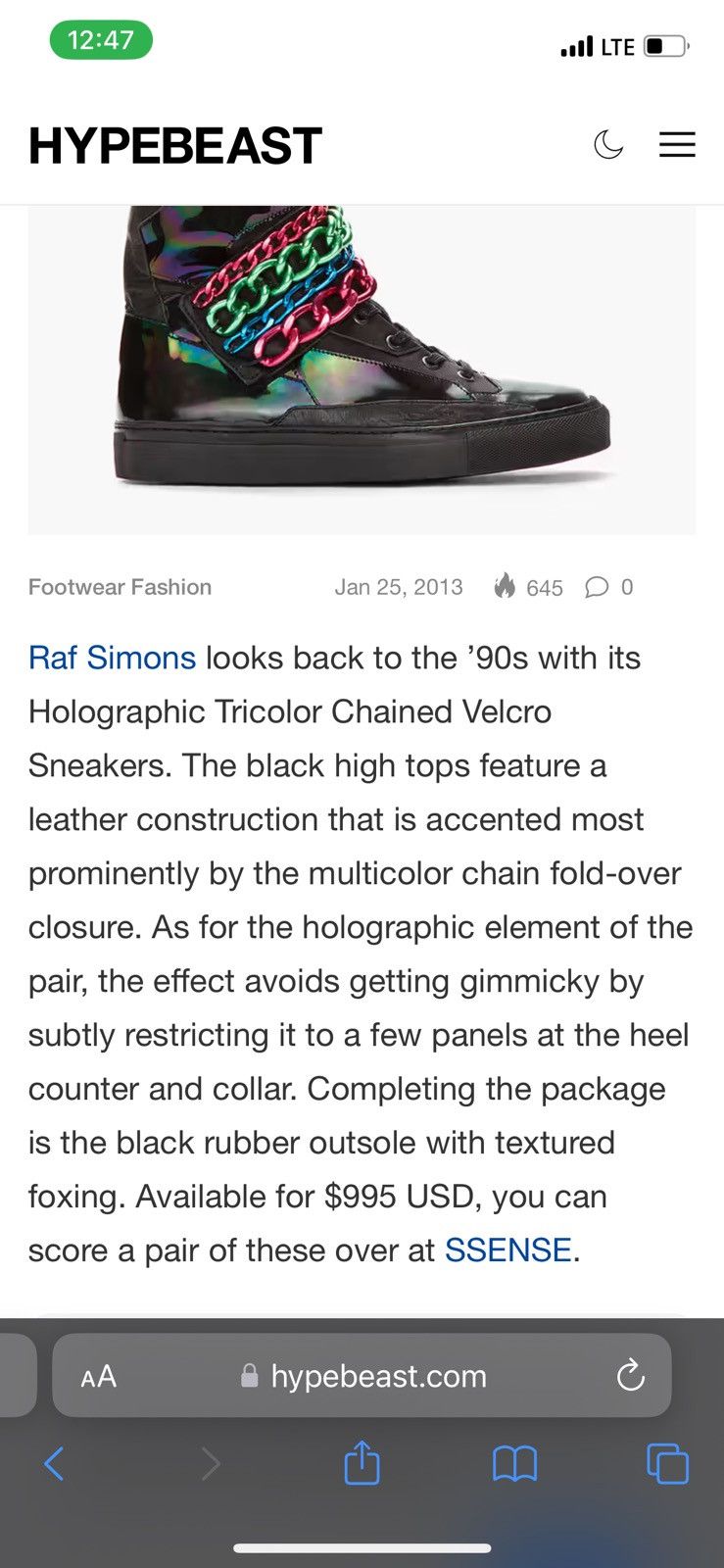Raf Simons Raf Simons Black Holographic Tricolor Chained Velcro Sneaker Size US 7 / EU 40 - 11 Thumbnail