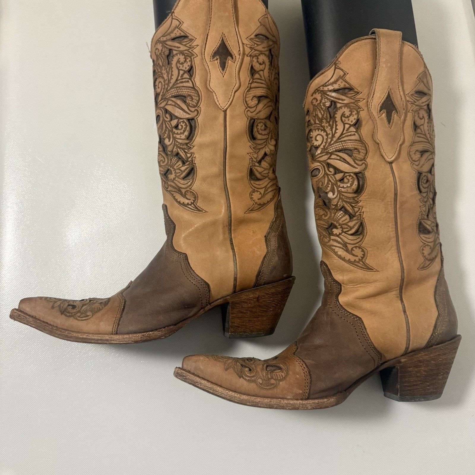 Corral Corral Brown Floral Inlay Snip Toe Cowgirl Western Boots Size US 8.5 / IT 38.5 - 6 Thumbnail