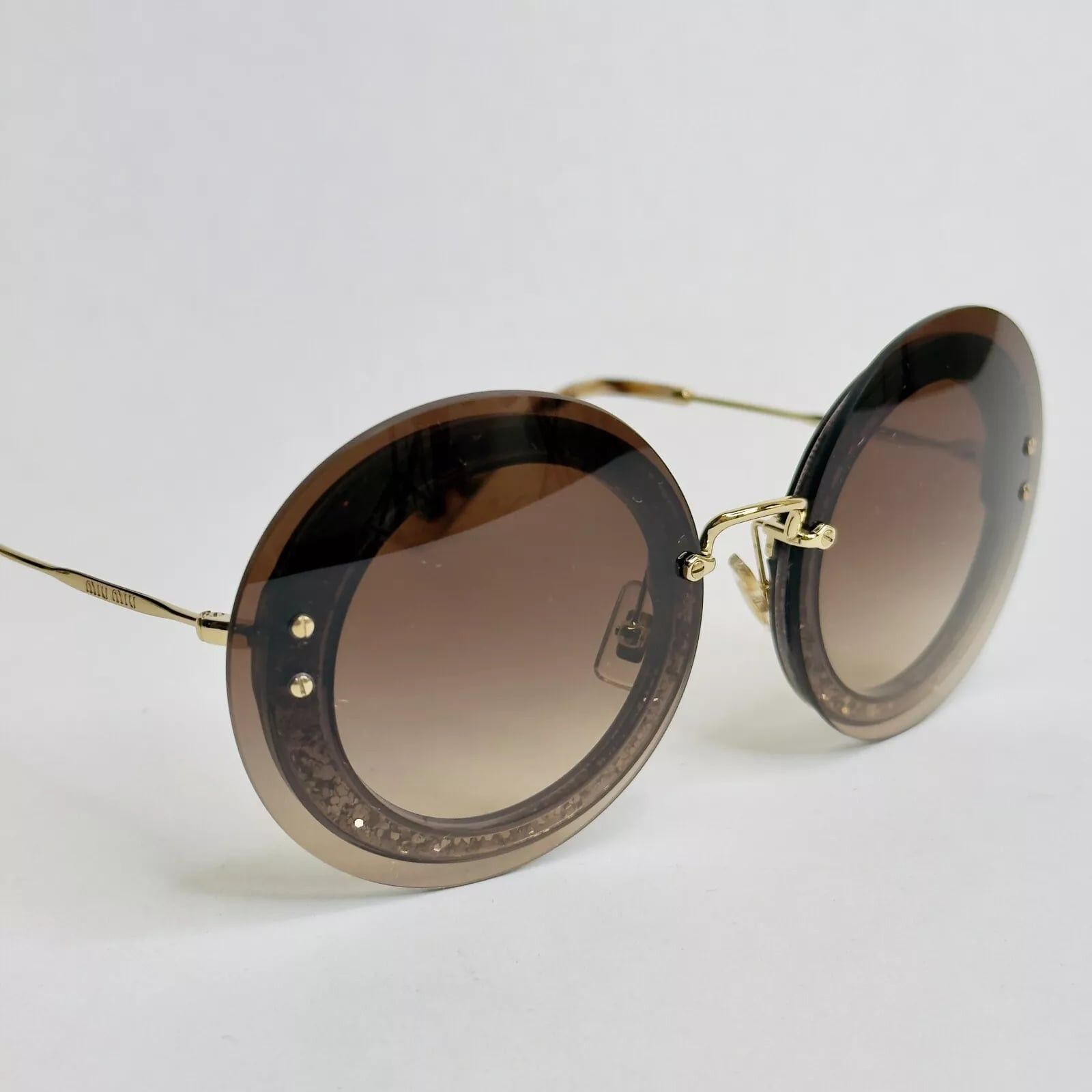 Miu Miu MIU MIU REVEAL MU10RS Gold Brown Glitter Fashion 10R Size ONE SIZE - 6 Thumbnail