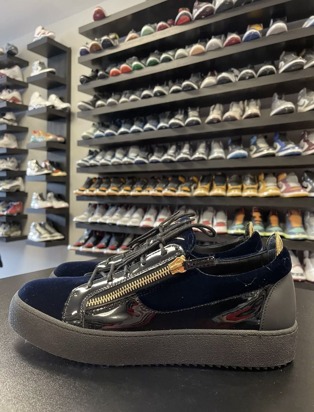 Giuseppe Zanotti Size 12 - Giuseppe Zanotti Men’s Frankie" Blue Velvet Black Size US 12 / EU 45 - 1 Thumbnail
