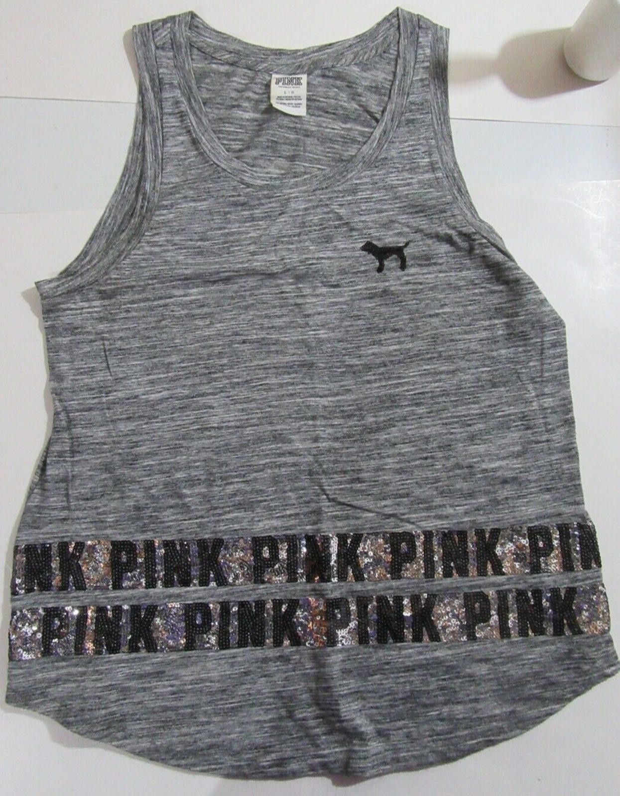 Designer Victoria's Secret Pink Tank Top Gray with Embellished Bling Size L / US 10 / IT 46 - 1 Thumbnail
