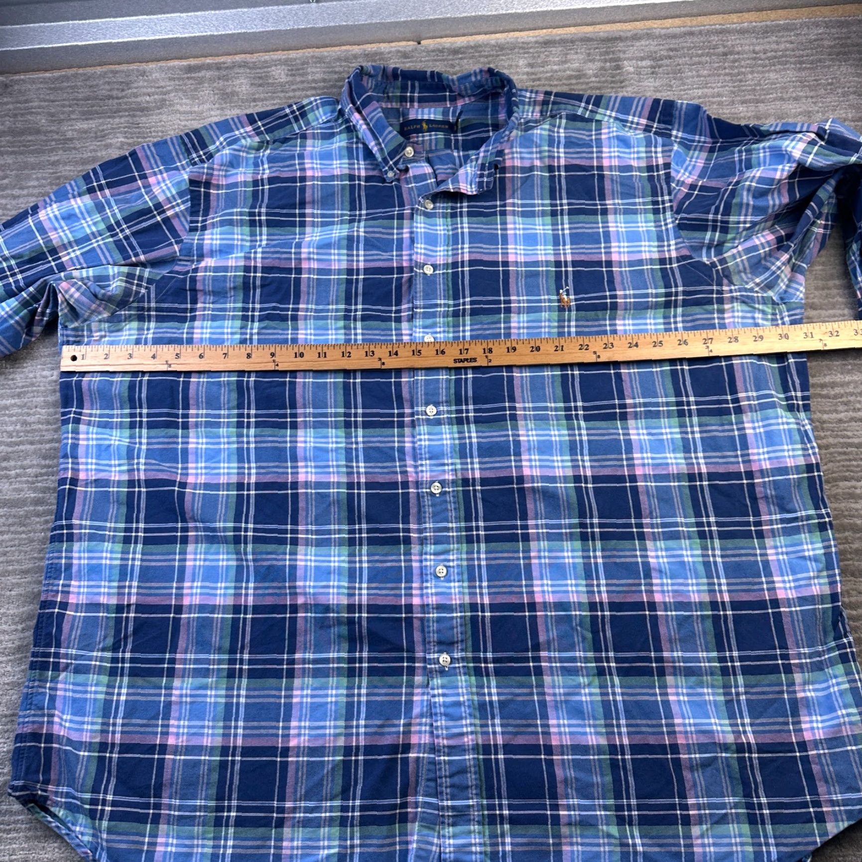Polo Ralph Lauren Polo Ralph Lauren Shirt Mens 3XB 3XL Big Blue Button Up Pony Oxford Plaid Size US XXL / EU 58 / 5 - 7 Thumbnail