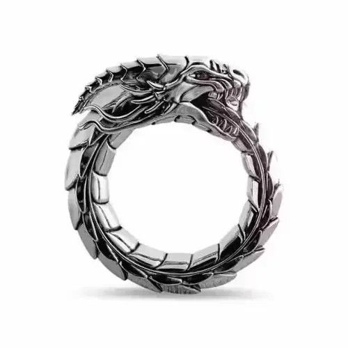Jewelry Vintage Dragon Stainless Steel Ring in Silver, Men's