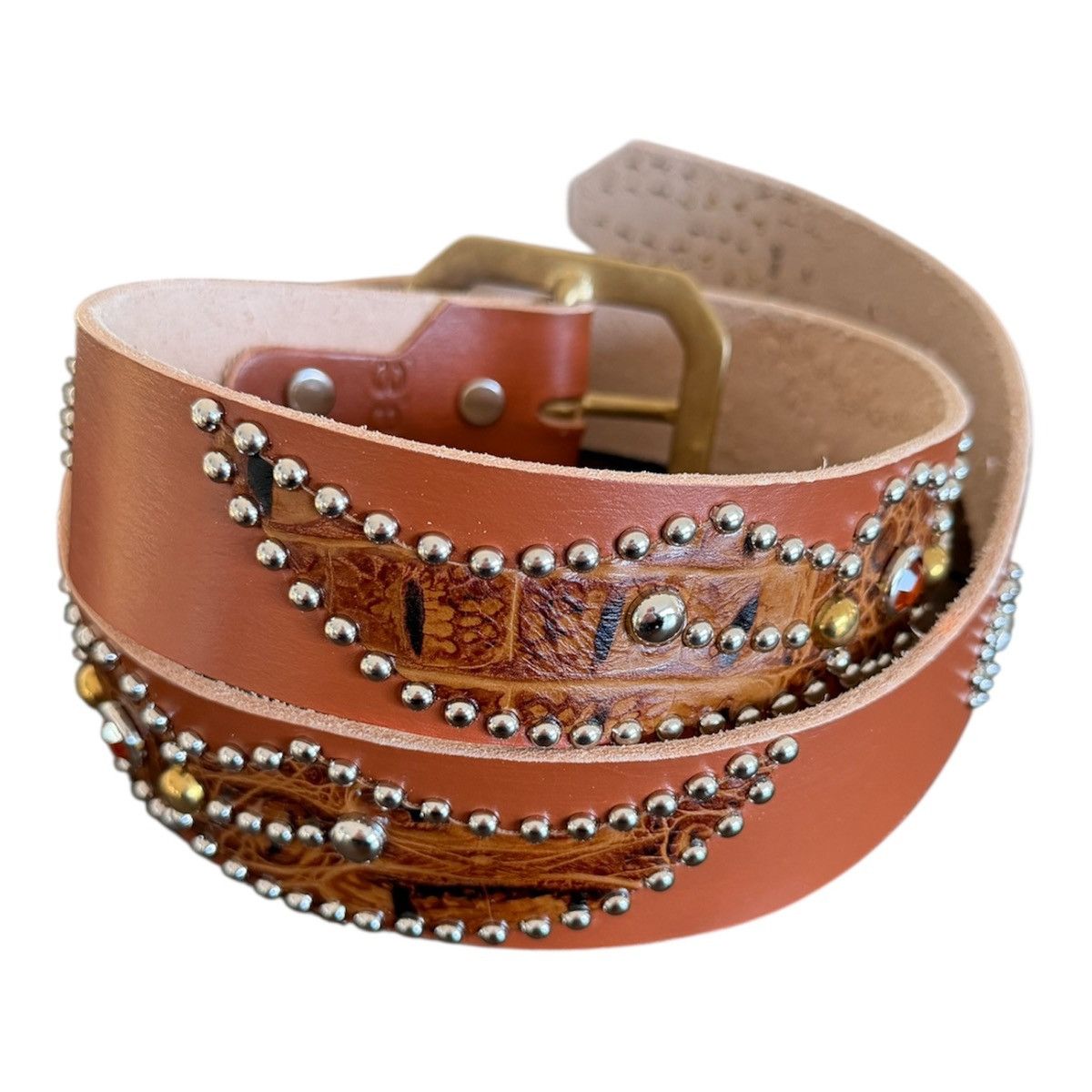 Vintage Brown Wing Vintage leather studded belt Size 38 - 1 Thumbnail