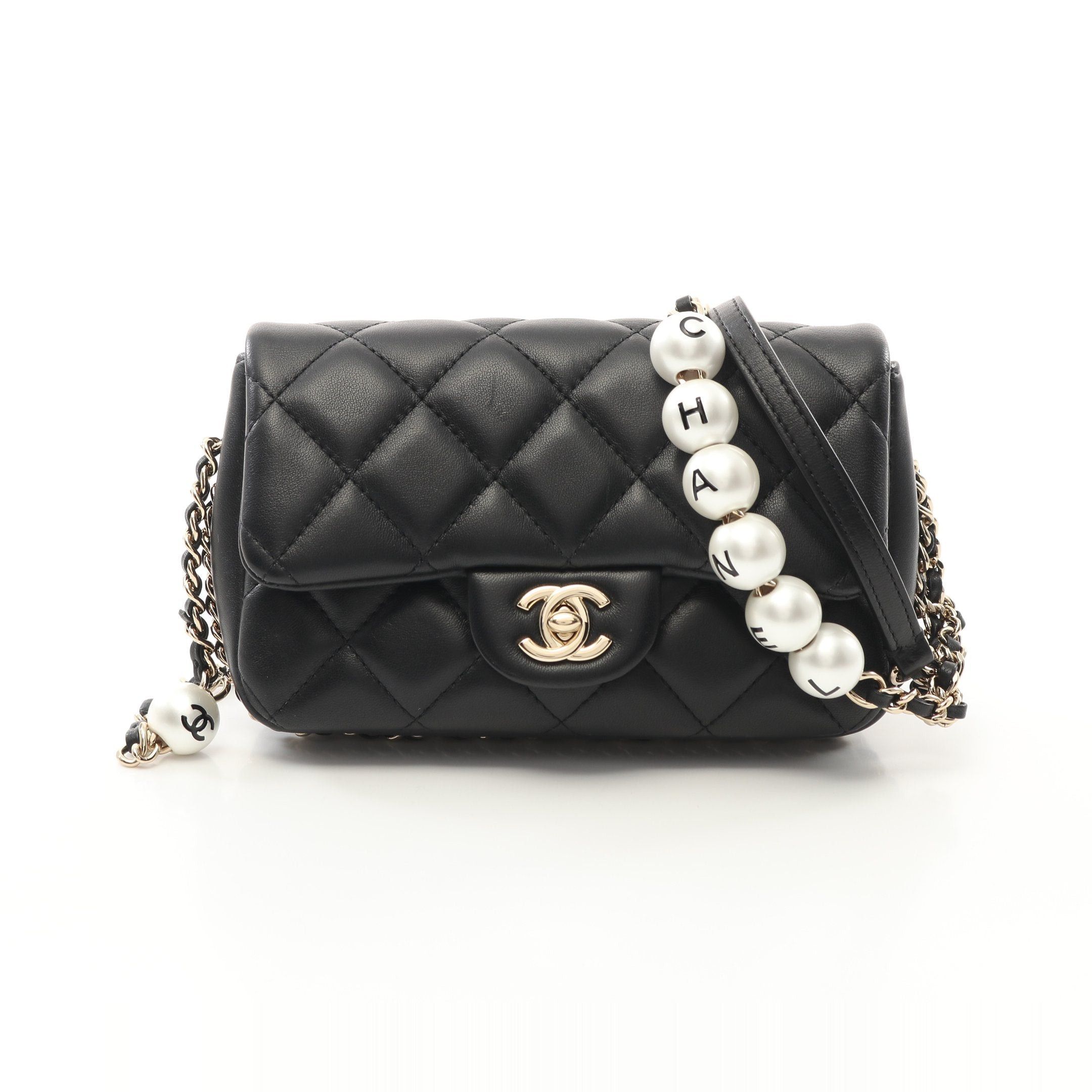 Chanel Chanel Matelasse Small Flap Pearl Chain Shoulder Bag Lambskin Black Gold Hardware Size ONE SIZE - 1 Thumbnail