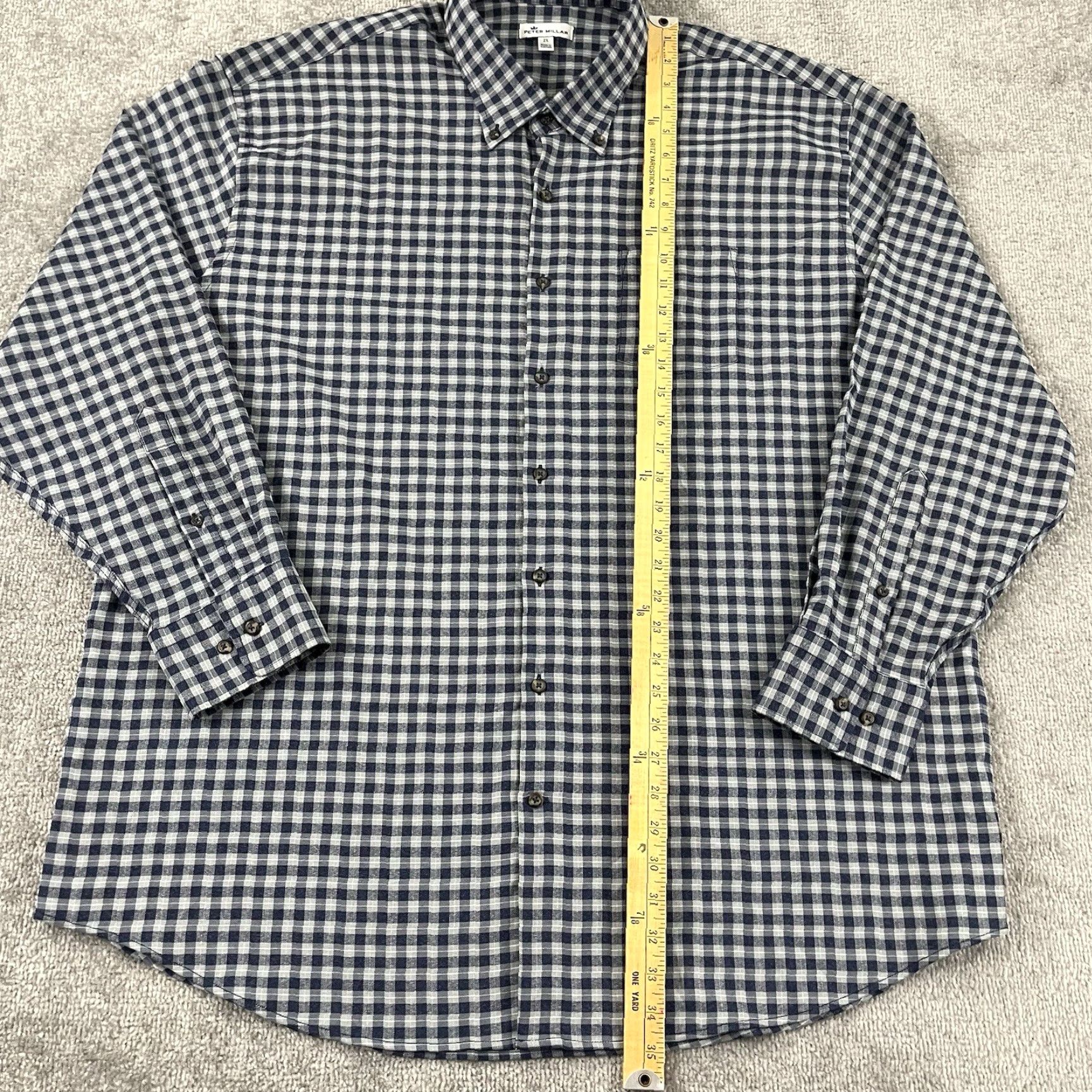 Peter Millar VINTAGE PETER MILLAR Shirt Men 2XL XXL Gray Blue Plaid Crown Sport Button Down Dress L/S Size 48R - 5 Thumbnail