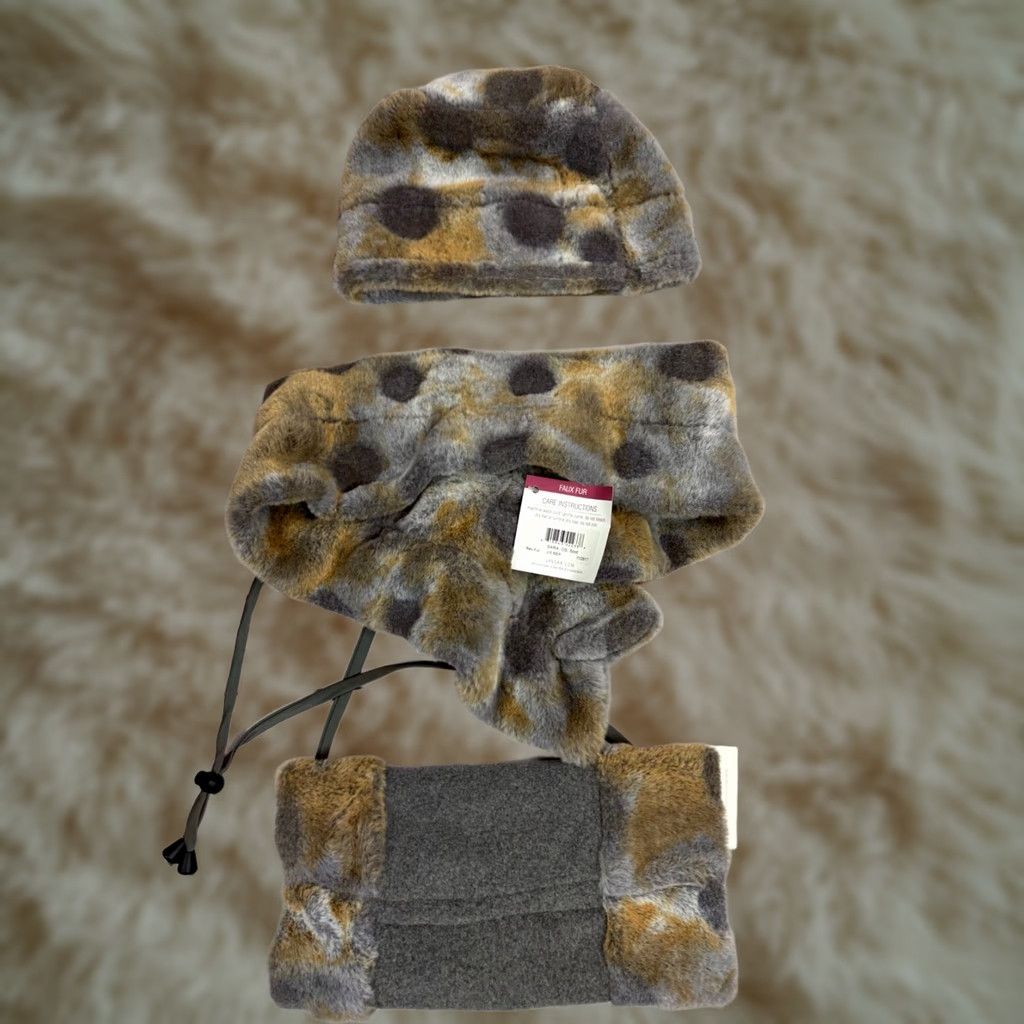 Vintage Janska Womens Hat Scarf Purse Set One Size Faux Fur Gray Spotted New Size ONE SIZE - 1 Thumbnail