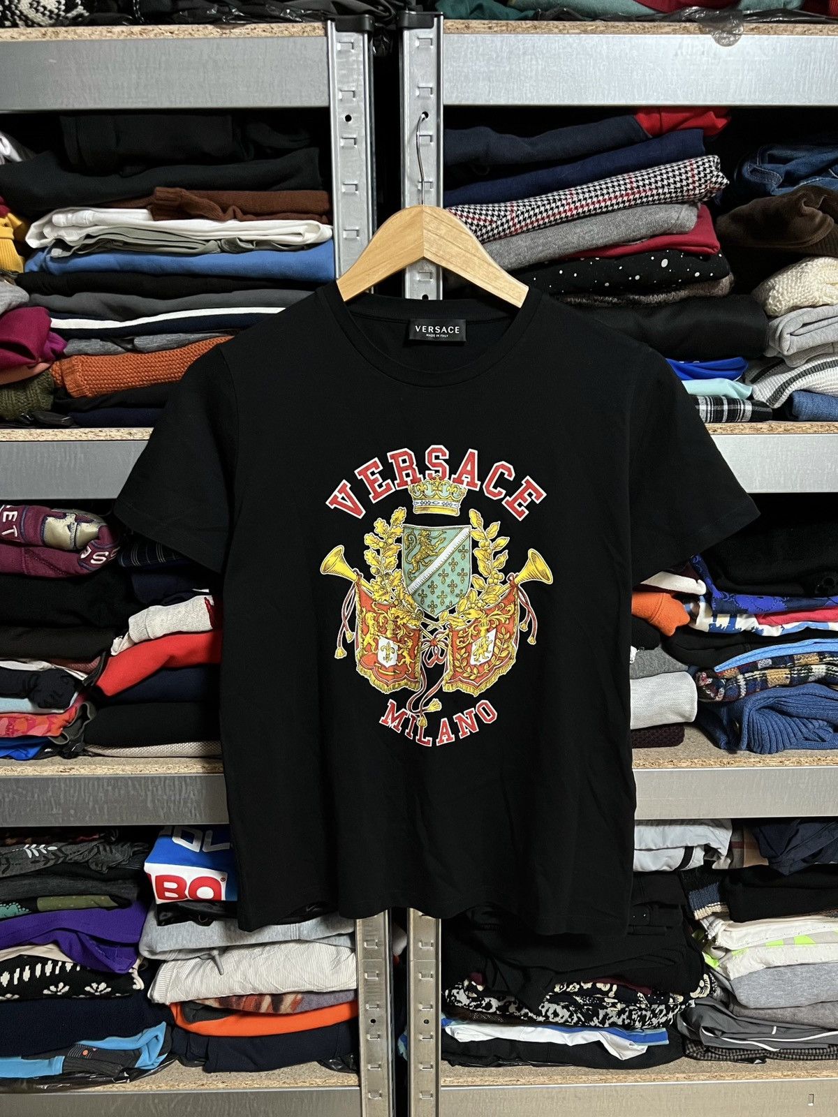 Versace Versace Milano Big Logo Coat of Arms Black T-Shirt Size S Size S / US 4 / IT 40 - 1 Thumbnail