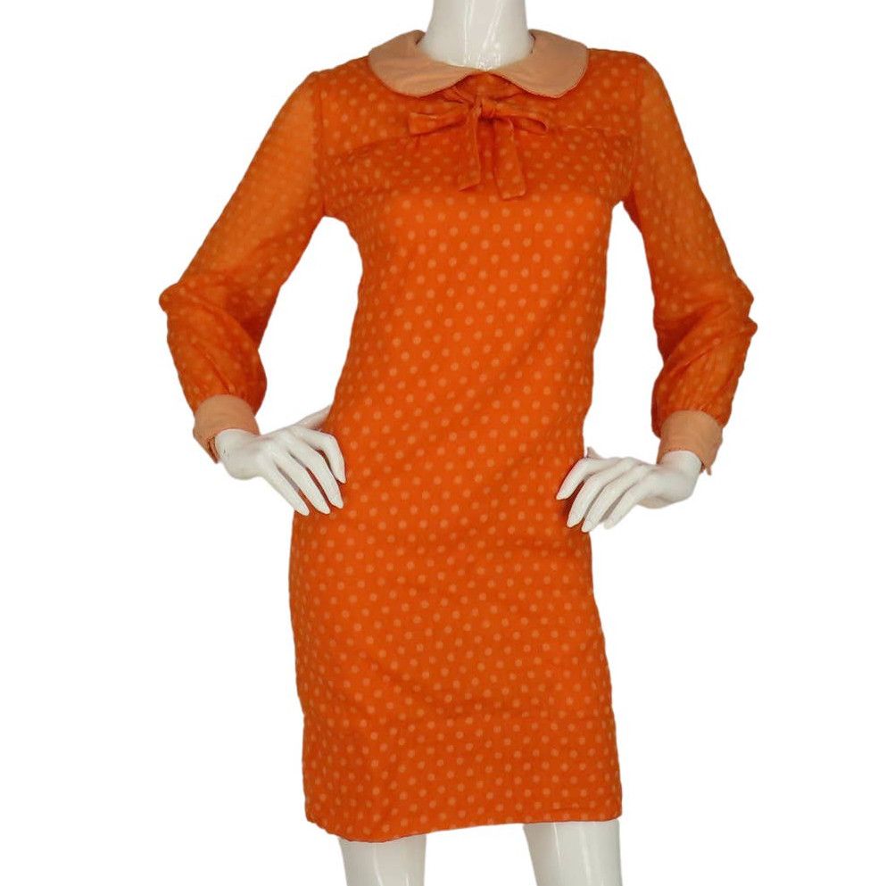 Image of 60S Vintage Jonathan Logan Polka Dot Mod Mini Dress Xs in Orange, Women's