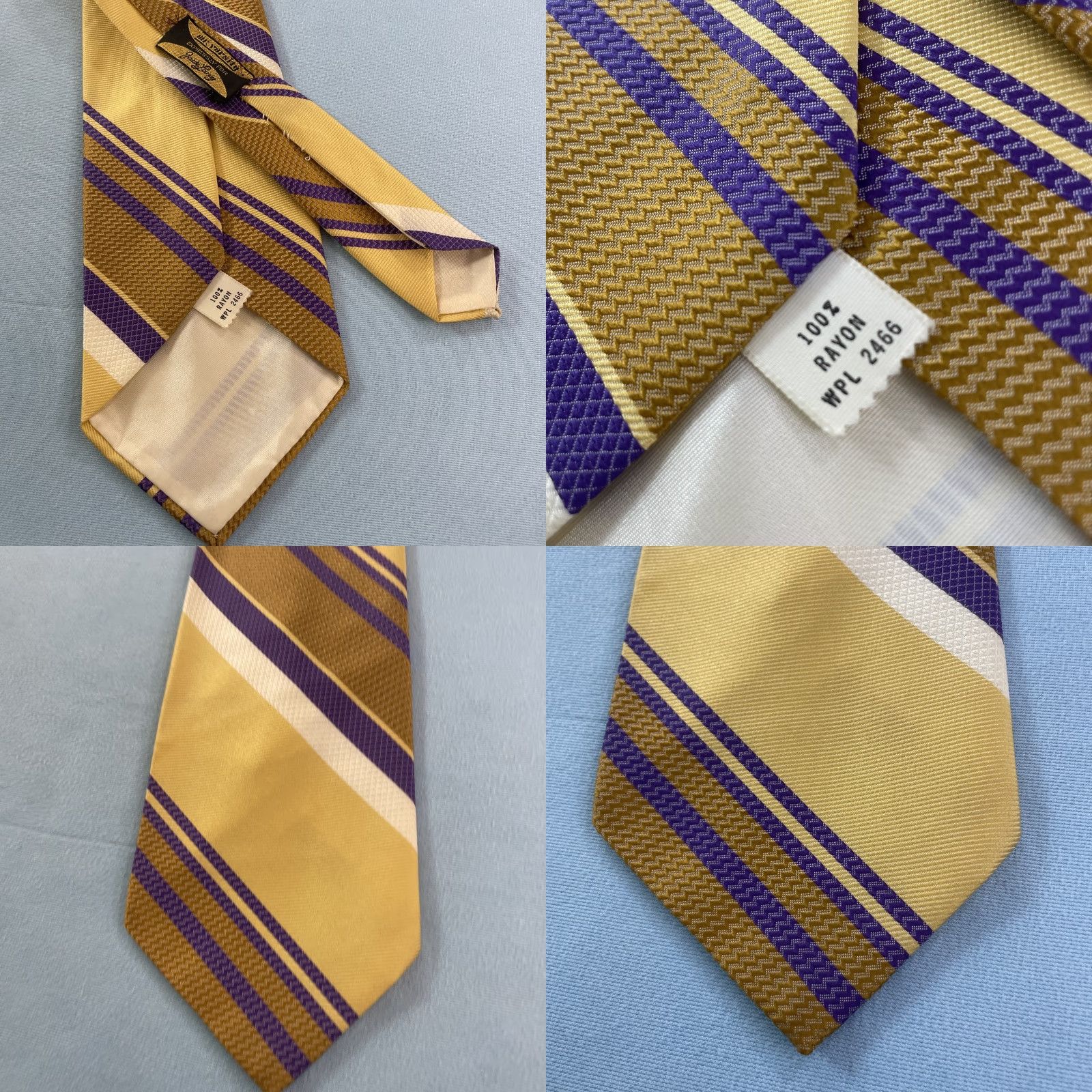 Vintage VINTAGE Mr. Varsity Jack Lang Rayon Tie Repp Tie Purple Gold Lakers 58" Tie Mens 4x58 Yellow Purple White LA 1980s Size ONE SIZE - 8 Thumbnail