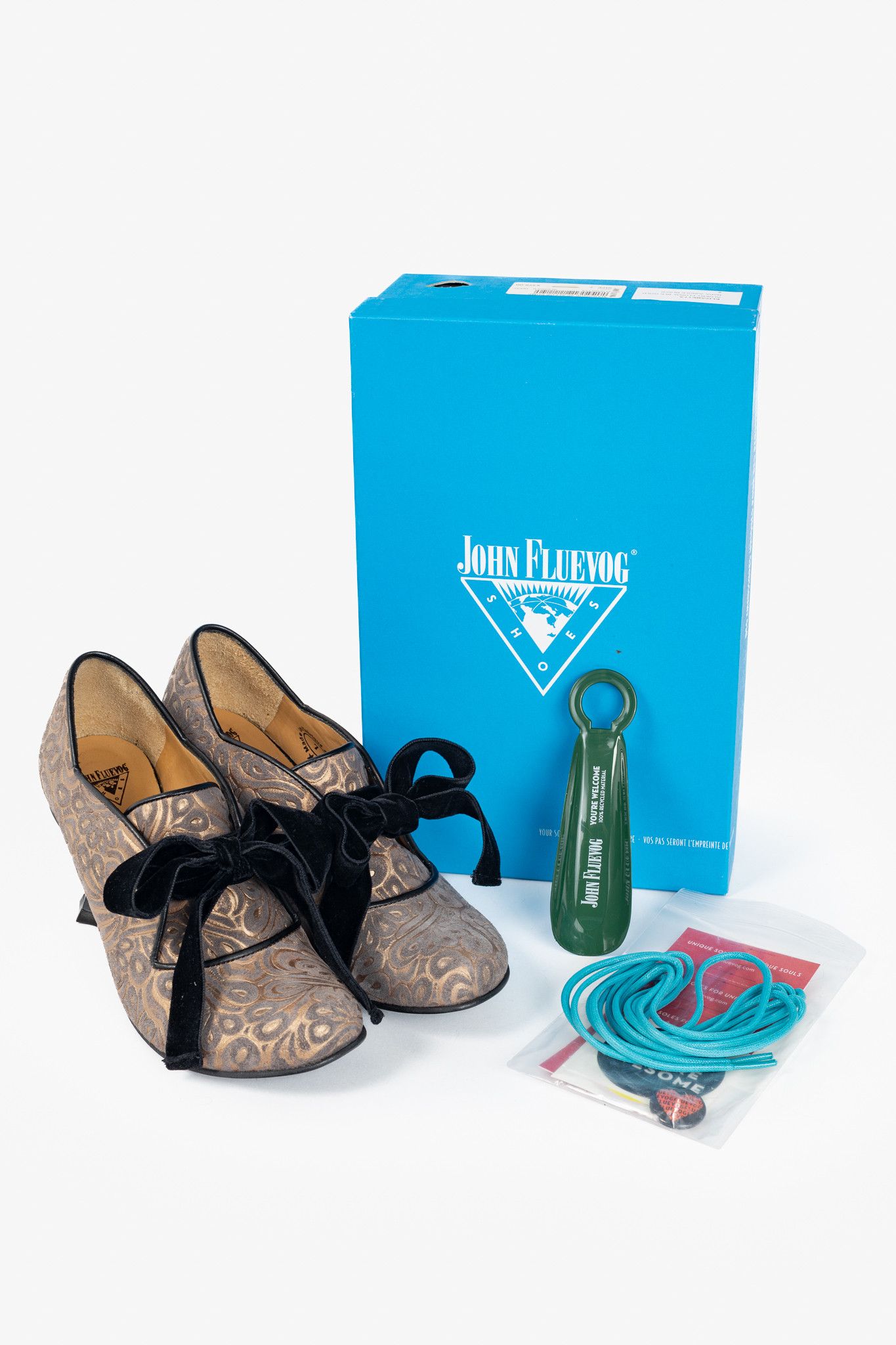 John Fluevog John Fluevog Elisabetta "Black & Gold" Floral Brocade Heels Size US 7 / IT 37 - 11 Thumbnail
