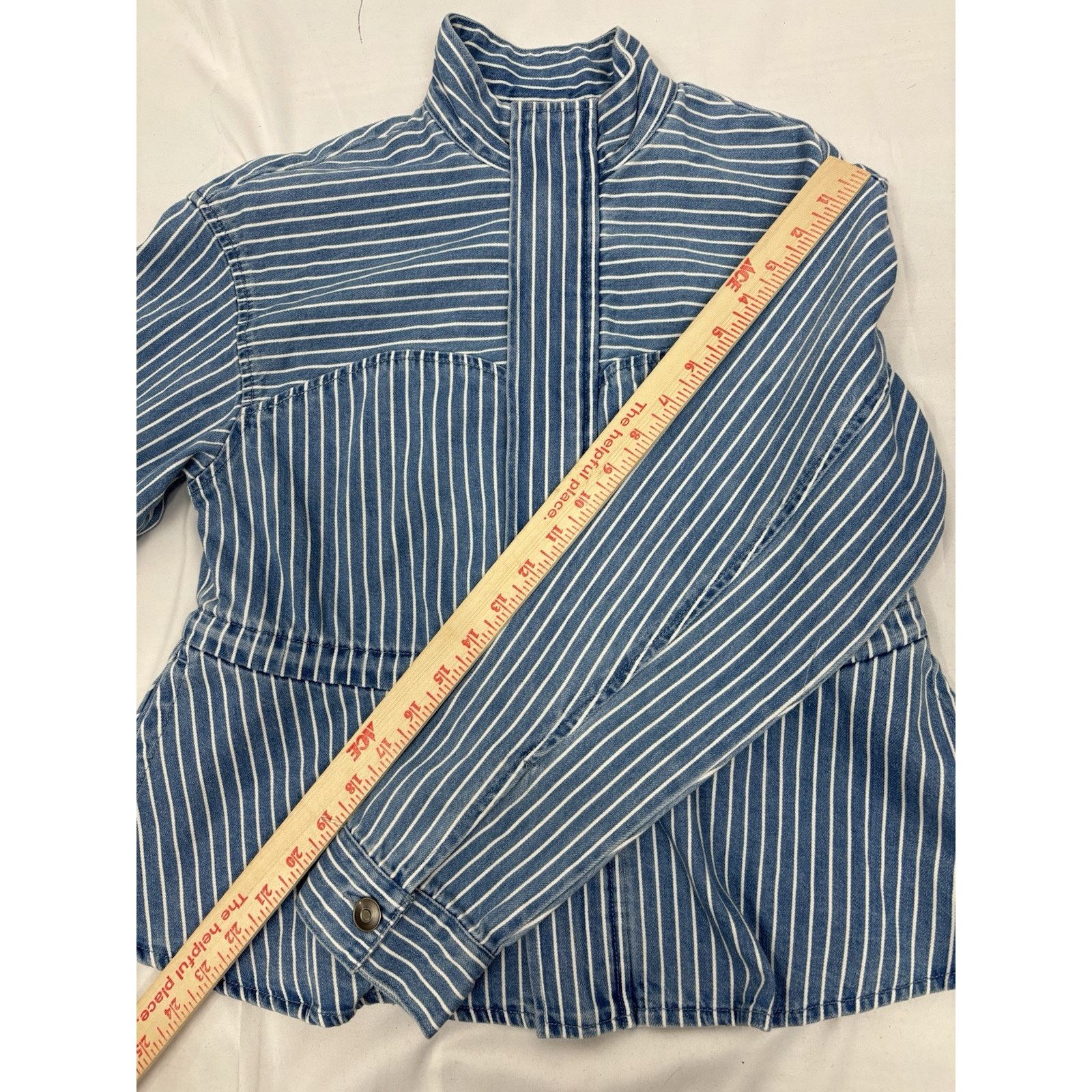 Target Basics NWT Future Collective Blue White Striped Denim Jacket XXS Size M / US 6-8 / IT 42-44 - 6 Thumbnail