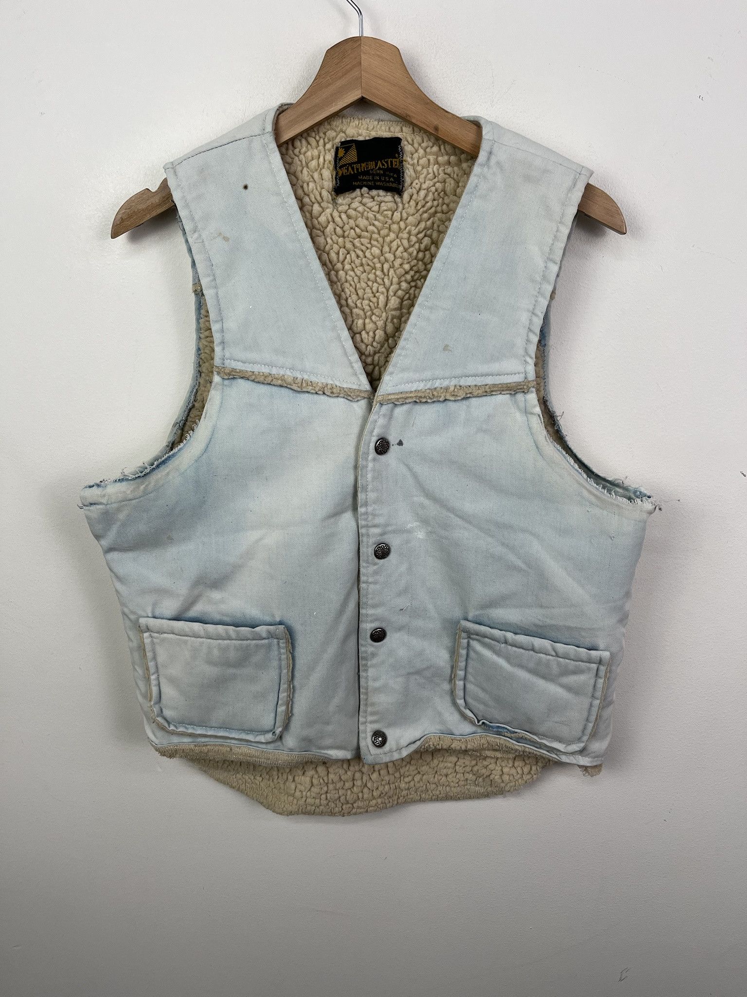 Vintage Vintage 80s Sherpa Lined Vest Faded Denim Weathercaster Sheropa Denim Vest Size S Size US S / EU 44-46 / 1 - 1 Thumbnail