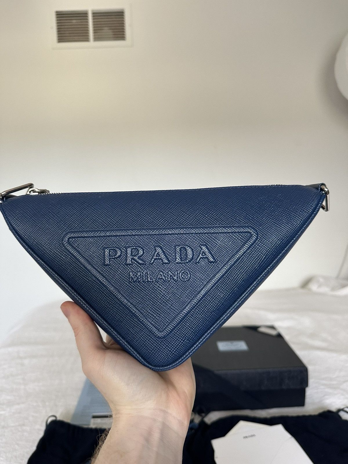 Prada Saffiano Triangle Bag in Bluette Size ONE SIZE - 14 Thumbnail