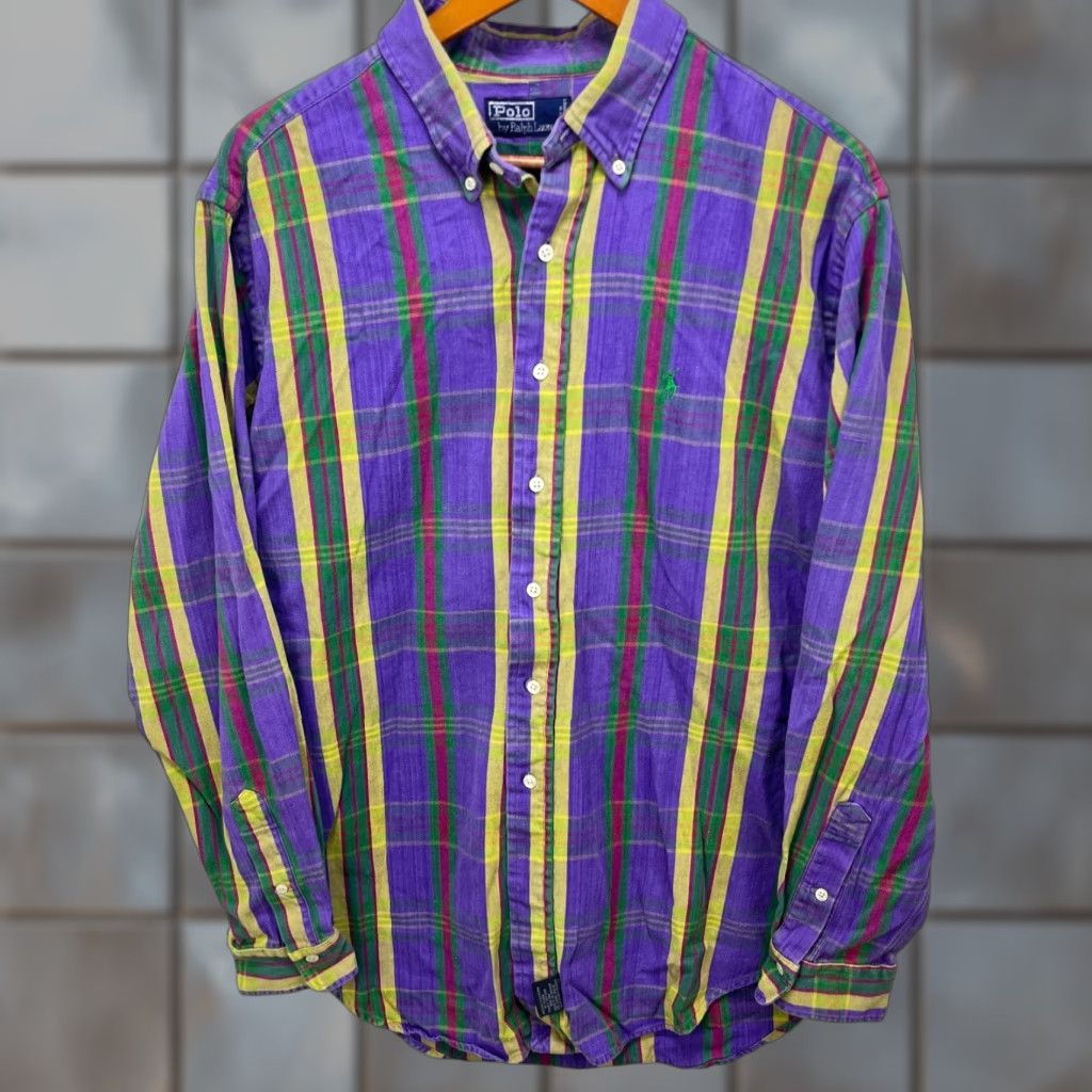 Polo Ralph Lauren VINTAGE Polo Ralph Lauren Shirt Plaid Purple Button-Up Long Sleeve XL Men’s 90s Size US XL / EU 56 / 4 - 1 Thumbnail