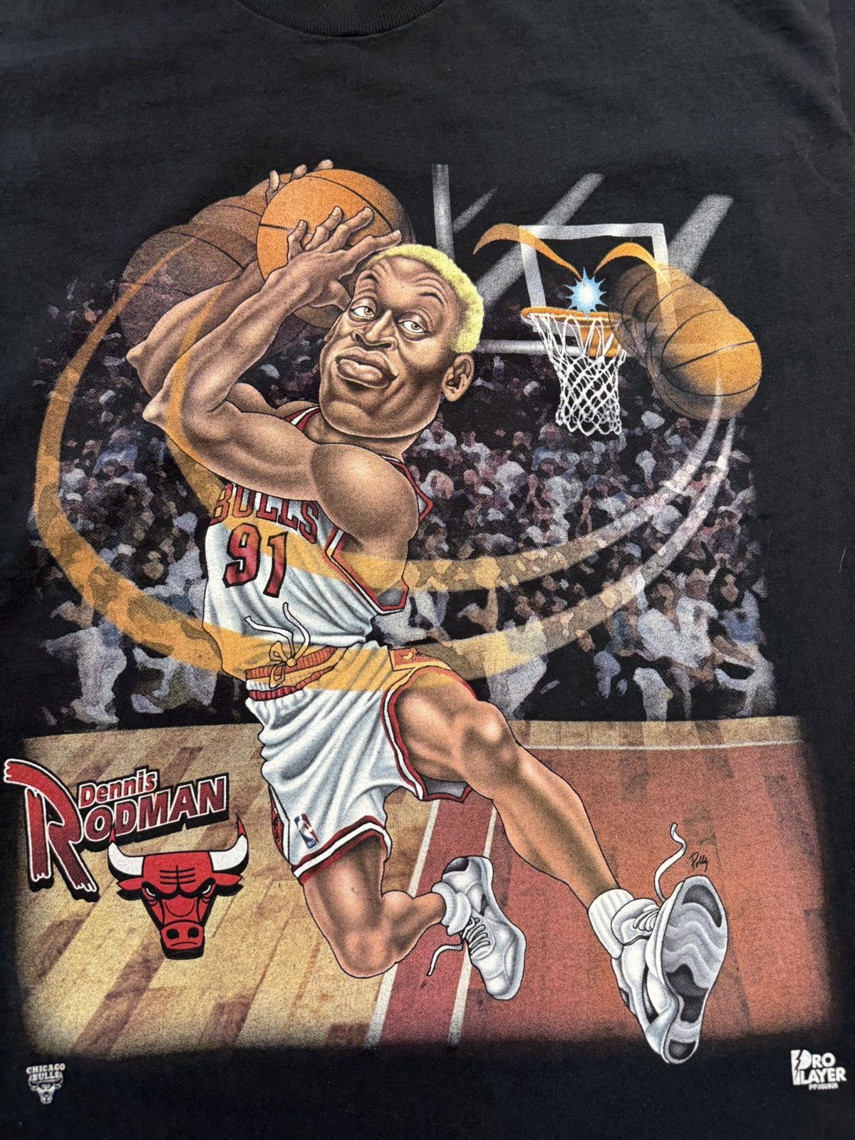 NBA × Pro Player ‘90s Vintage NBA Chicago Bulls Dennis Rodman Caricature Tee Size US XL / EU 56 / 4 - 3 Thumbnail