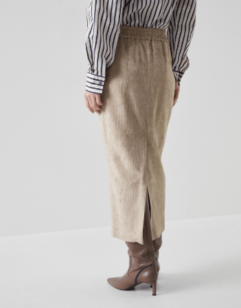 Brunello Cucinelli o1la1rc1a0325 Pana Midi Skirt in Beige Size 30" / US 8 / IT 44 - 2 Thumbnail